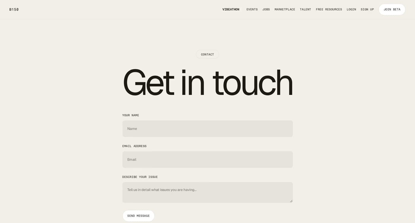B150 — screenshot of the contact page
