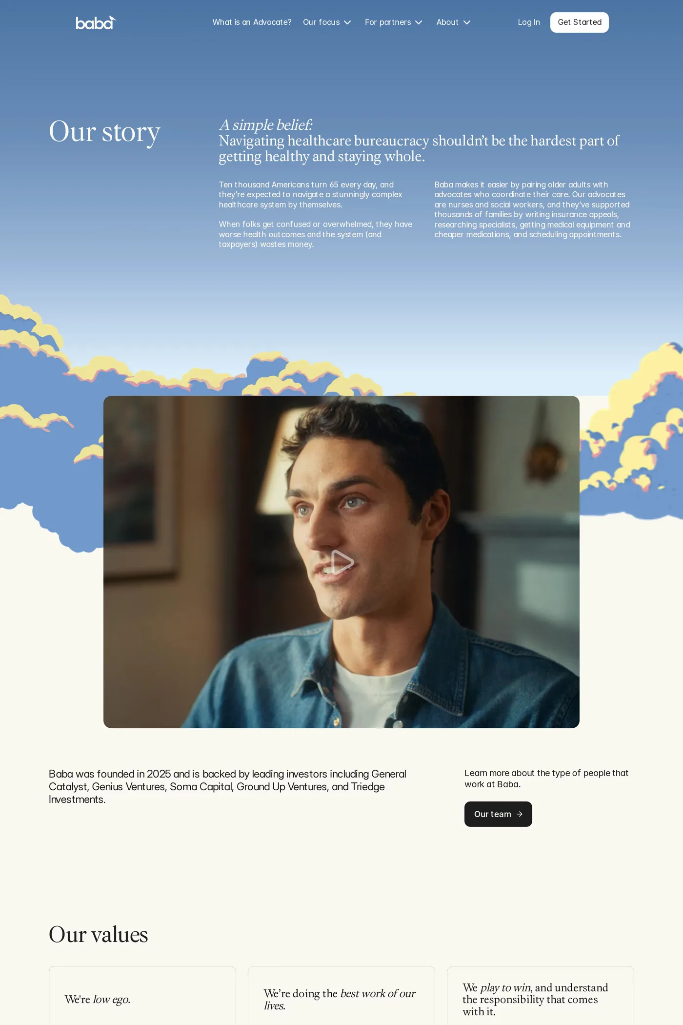 Baba — screenshot of the about page