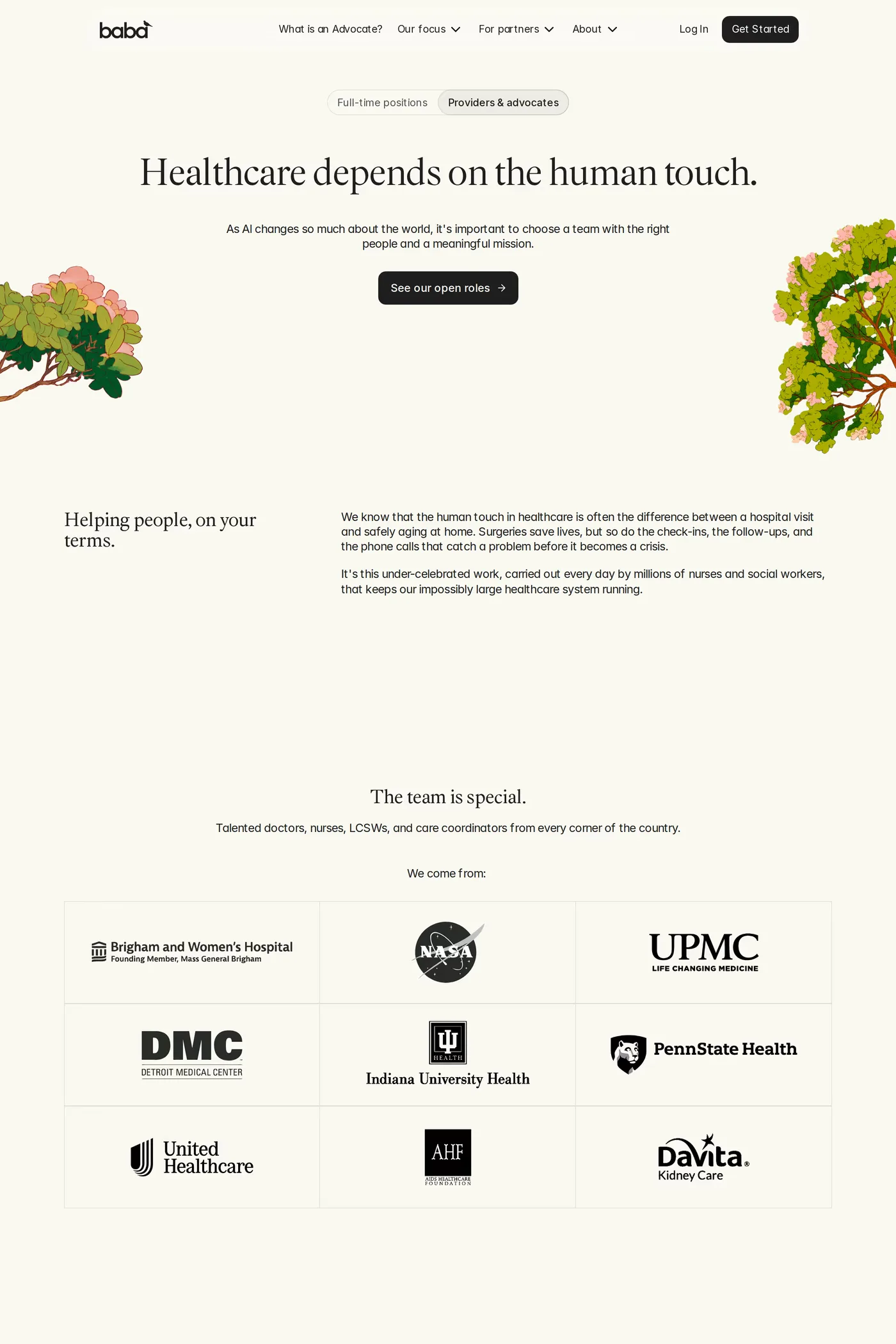 Baba — screenshot of the careers page