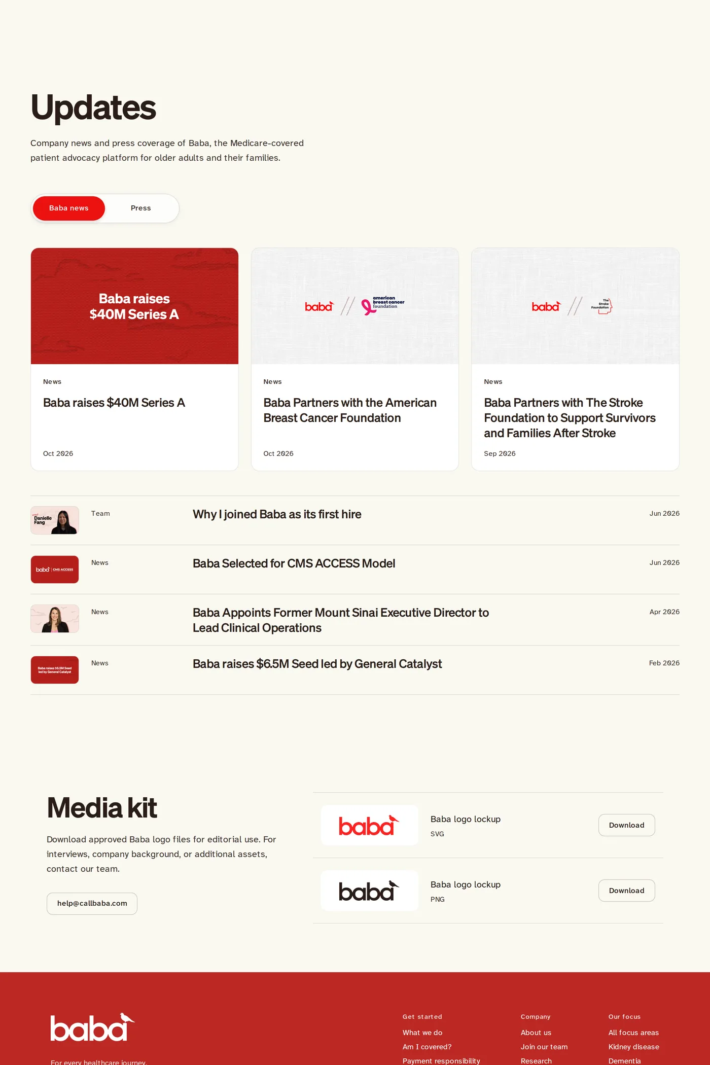 Baba — screenshot of the changelog page