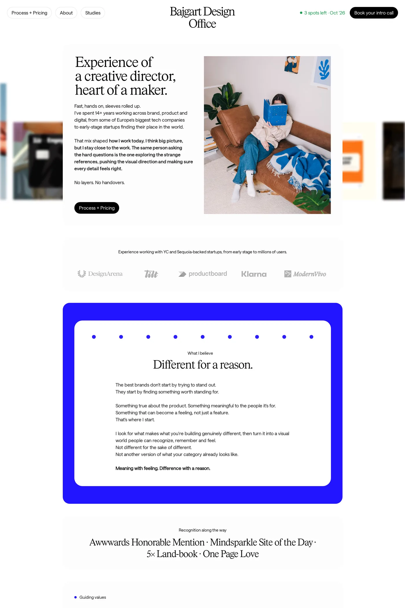 Bajgart Design Office — screenshot of the about page