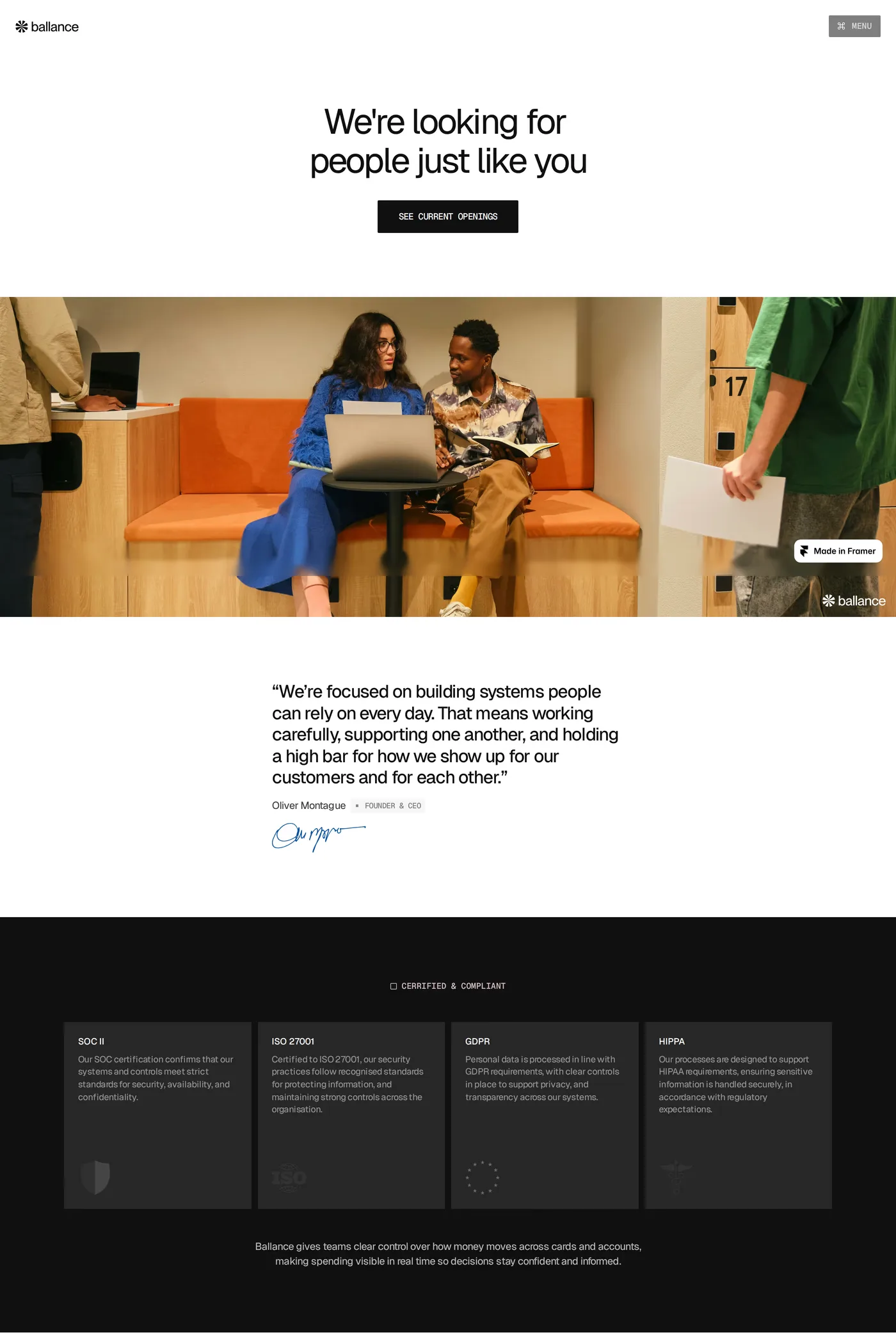 Ballance — screenshot of the careers page