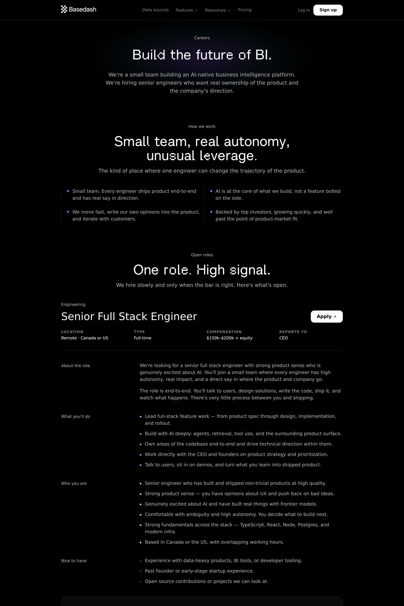 Basedash careers page