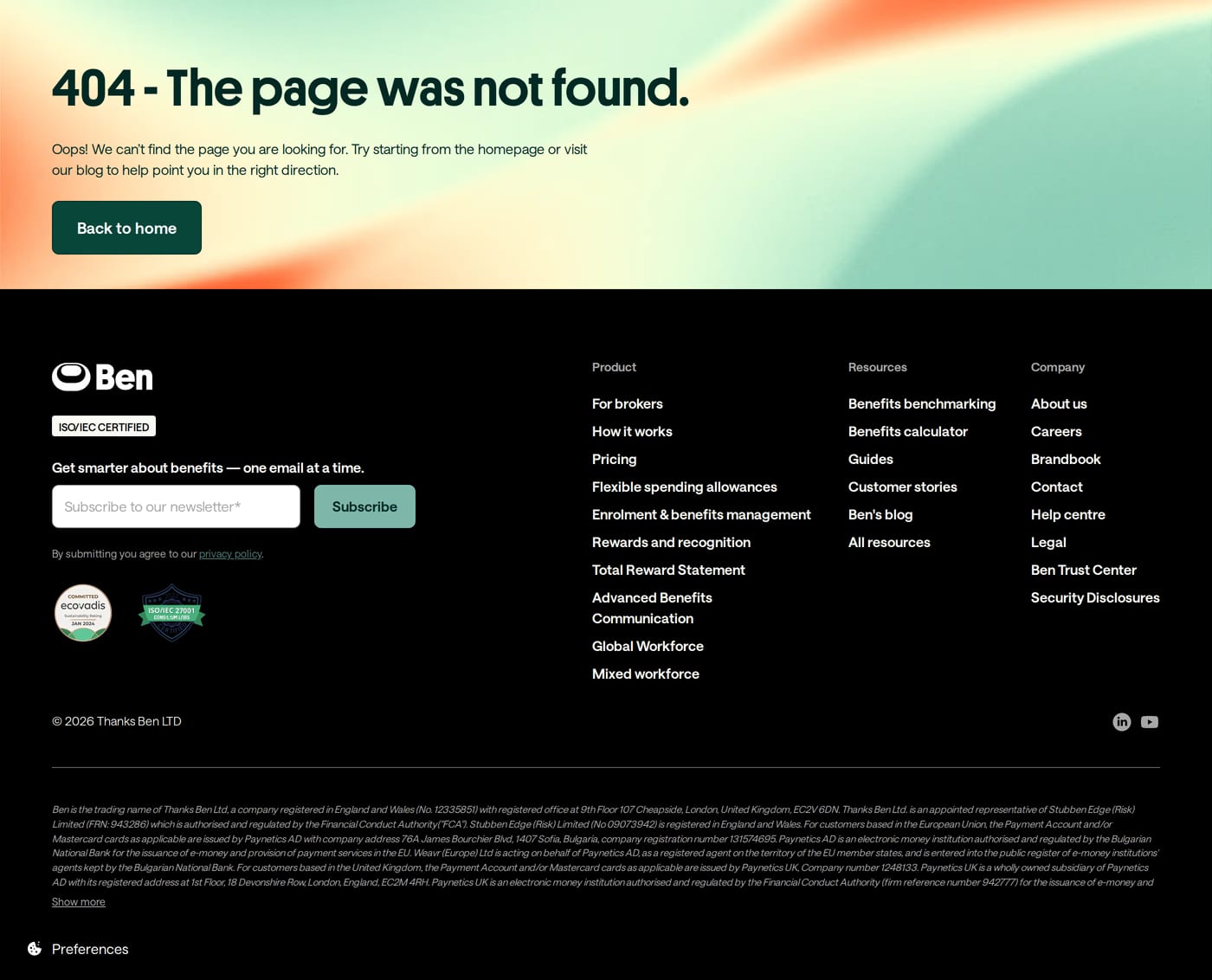 Ben — screenshot of the 404 page