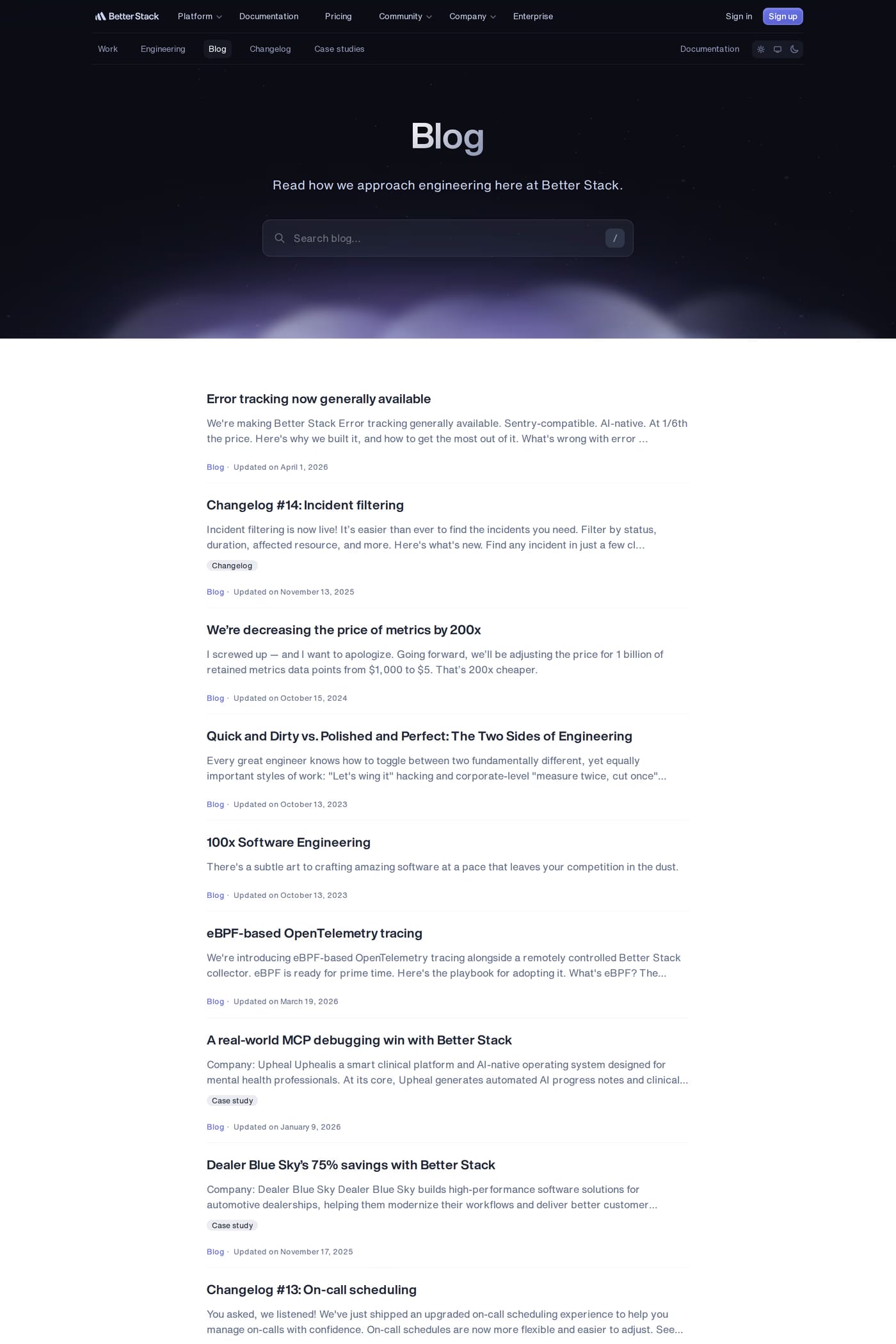 Better Stack blog page