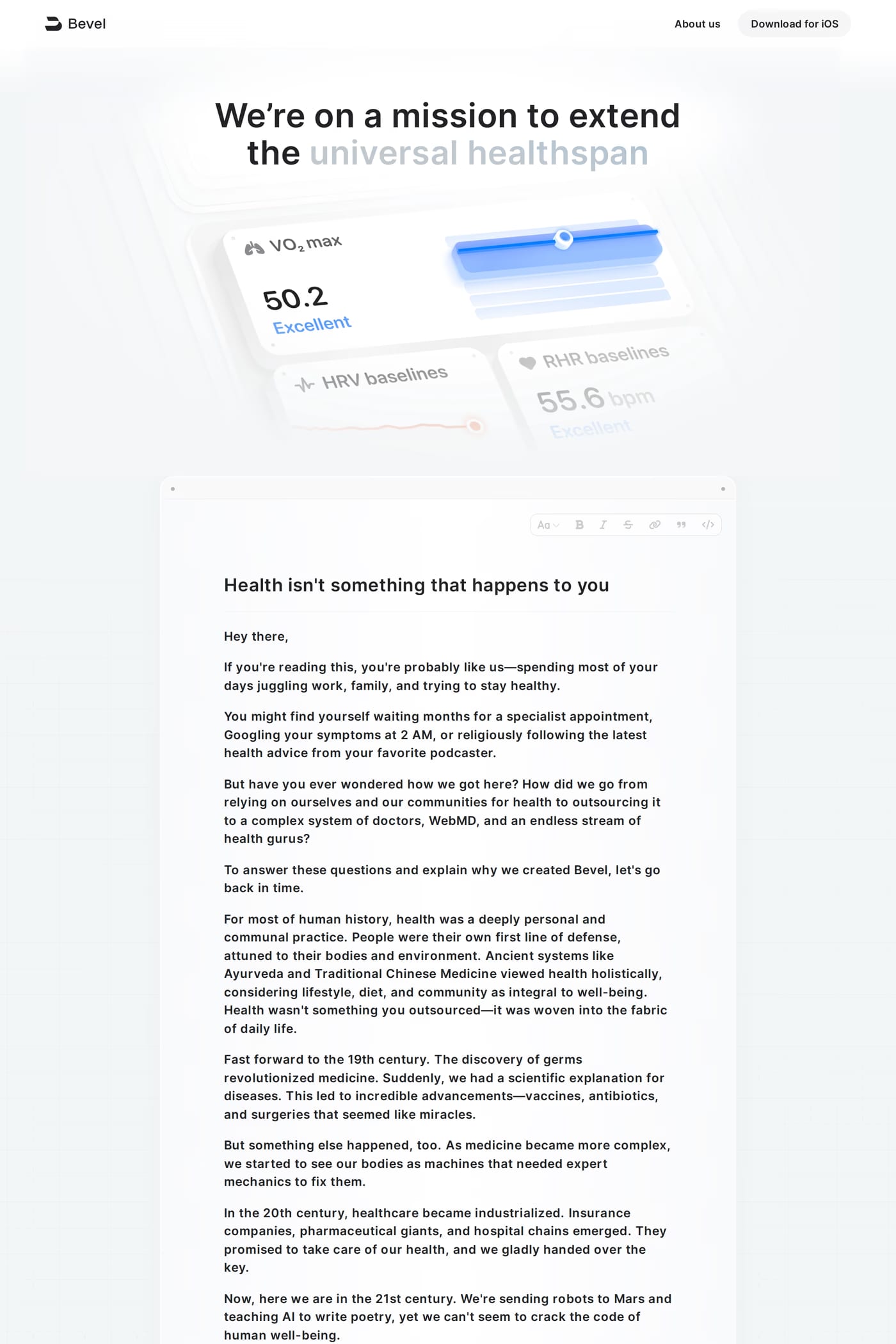 Bevel — screenshot of the about page