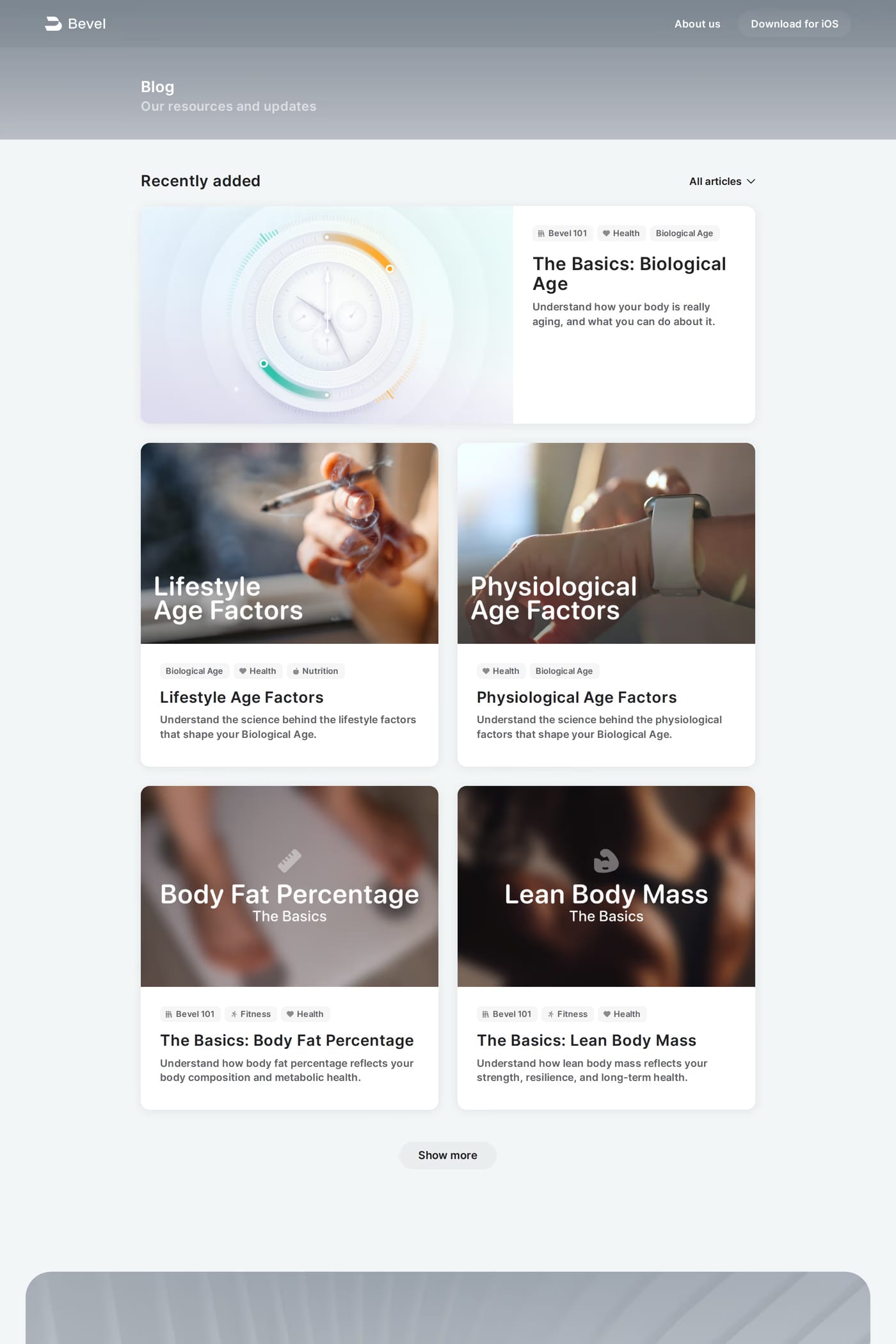 Bevel — screenshot of the blog page