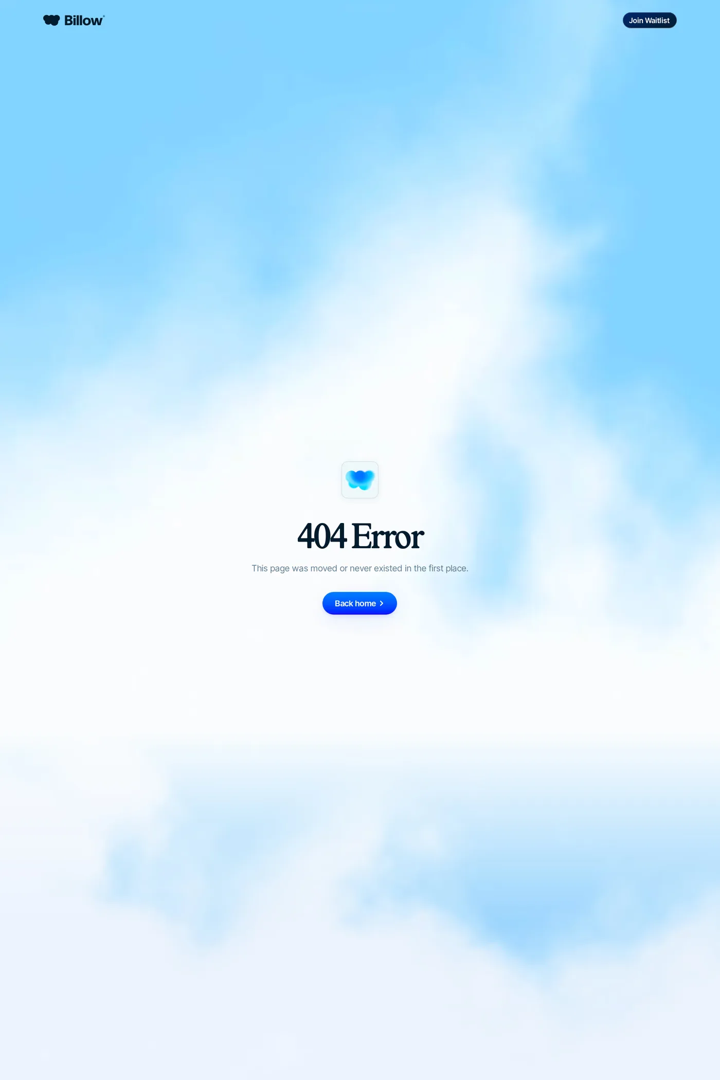 Billow — screenshot of the 404 page