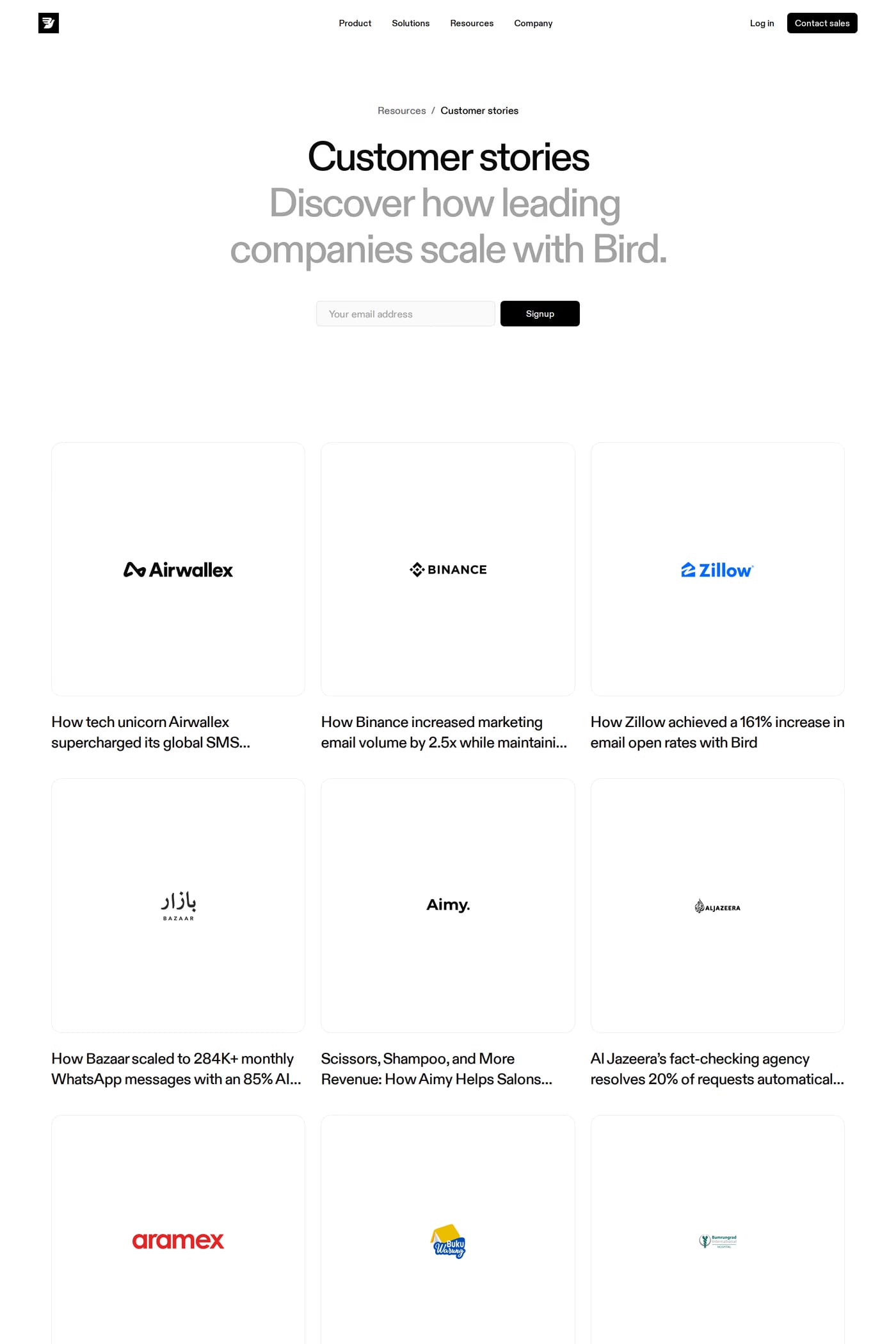 Bird — screenshot of the case studies page