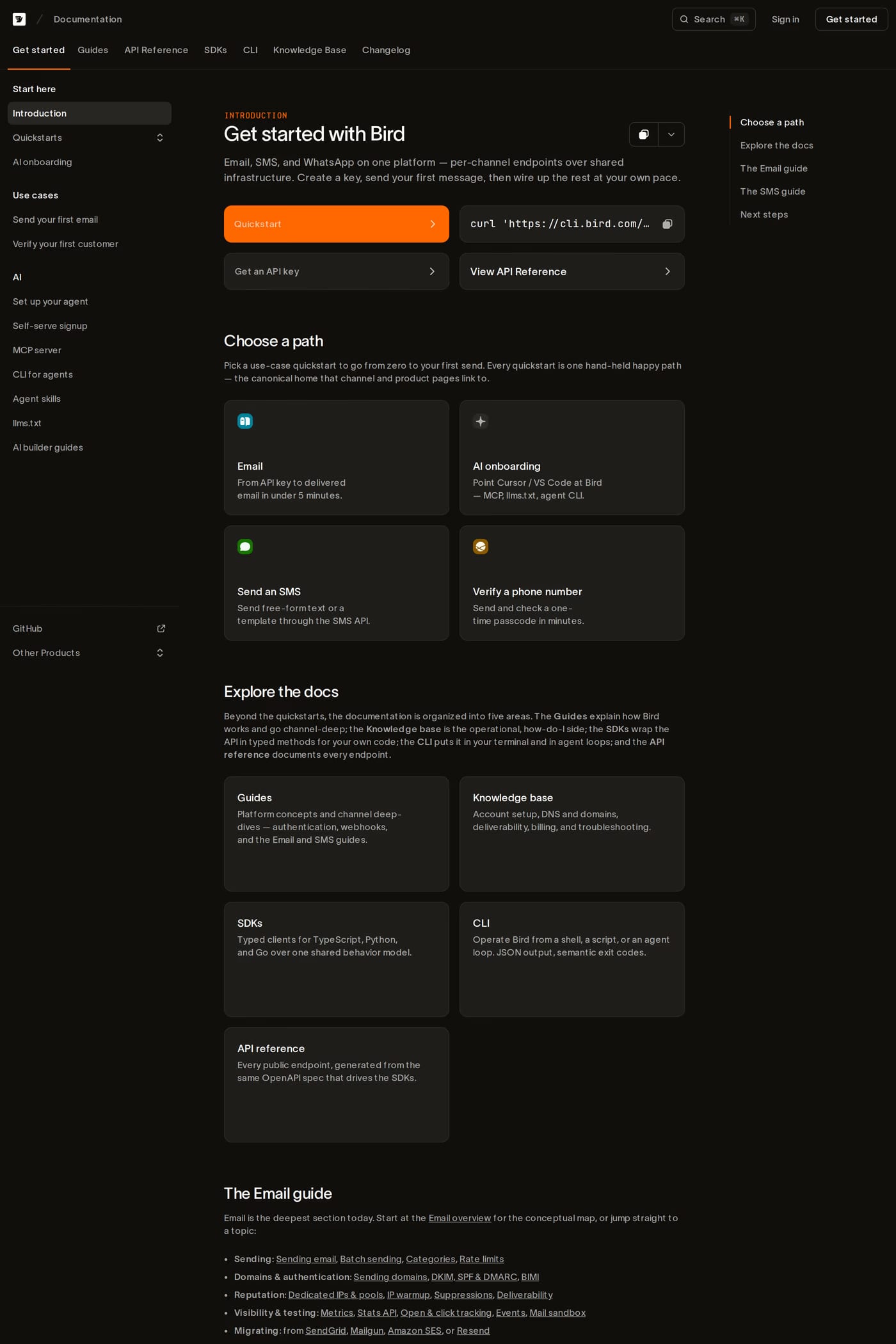 Bird — screenshot of the docs page