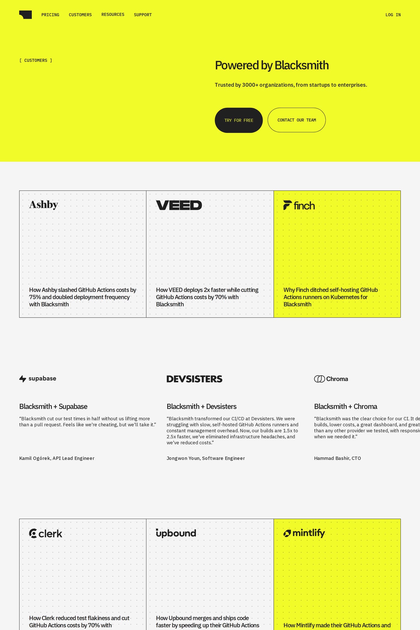 Blacksmith — screenshot of the case studies page