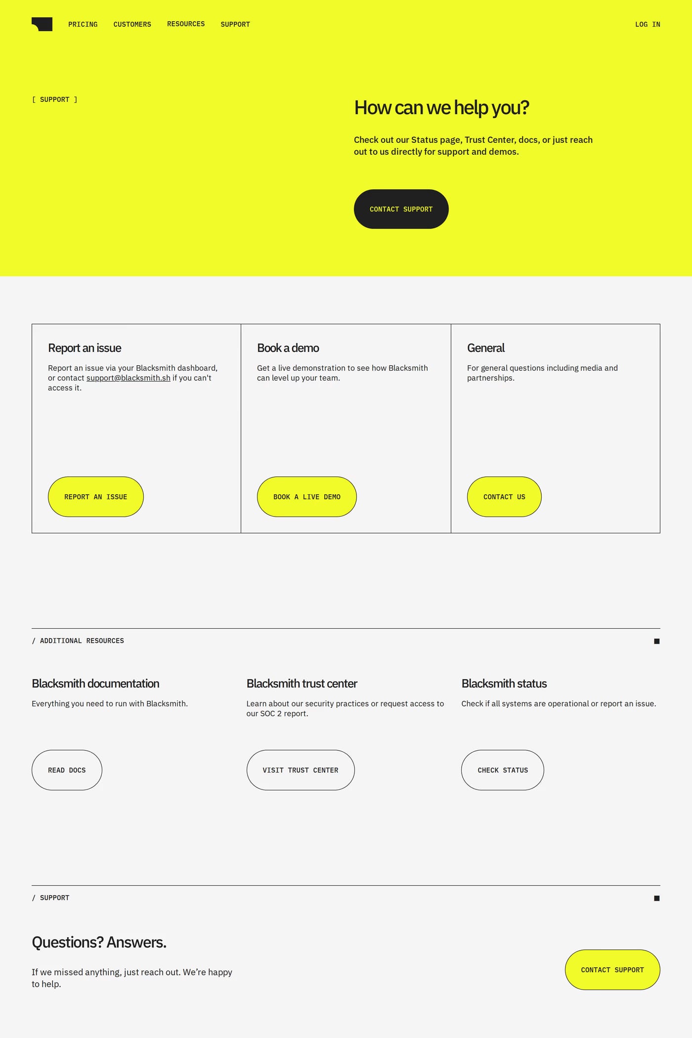 Blacksmith — screenshot of the contact page