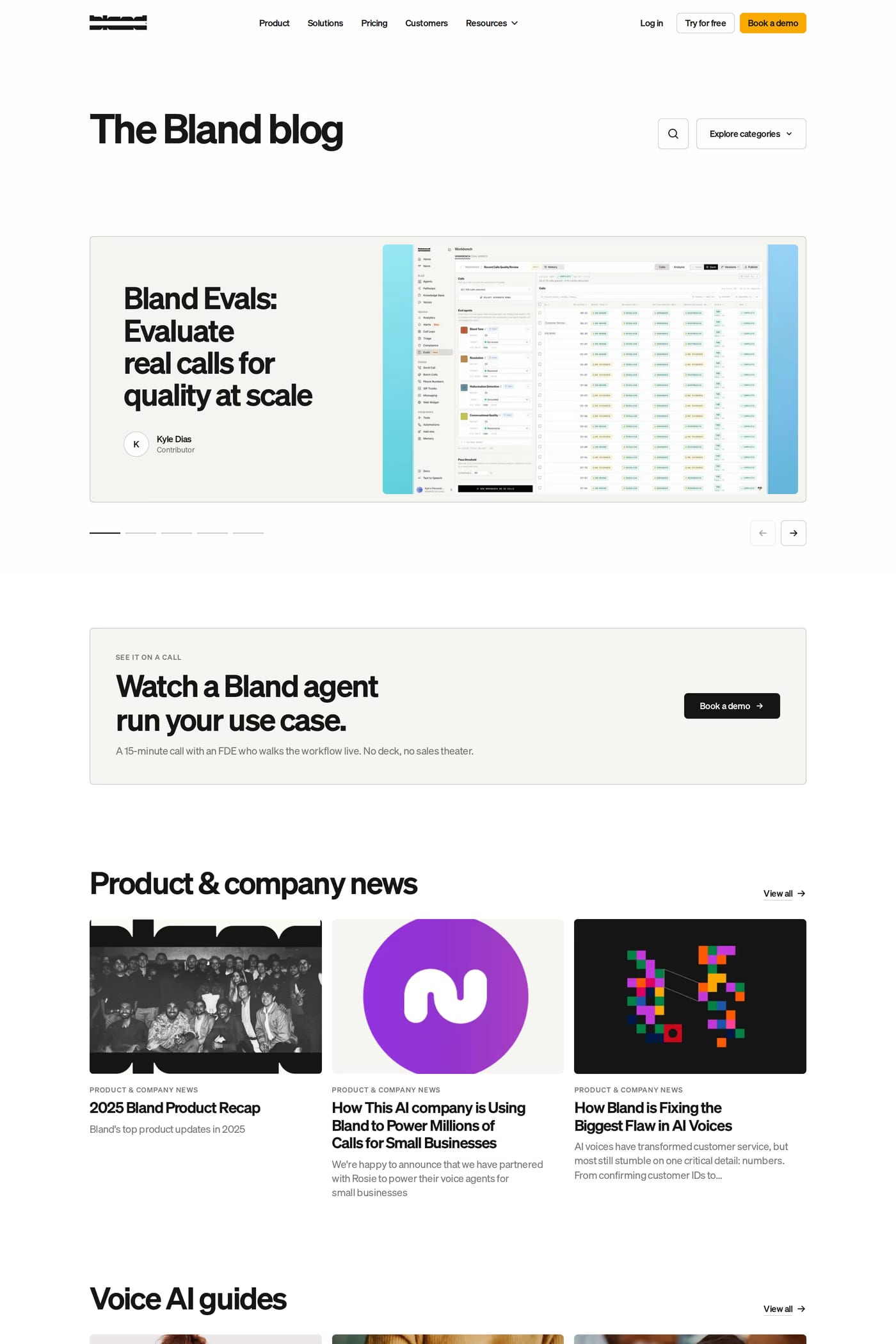 Bland AI blog page