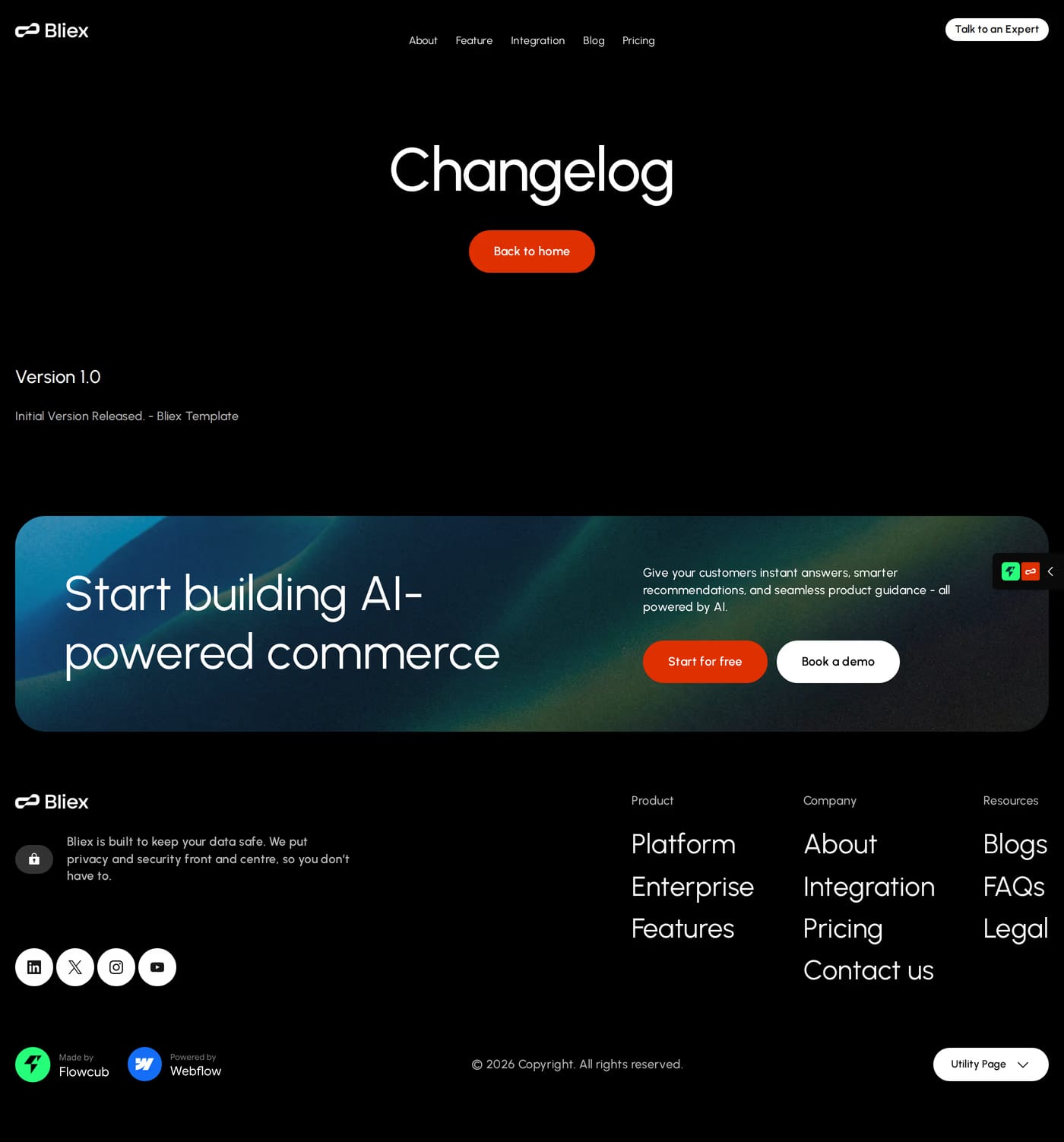 Bliex changelog page