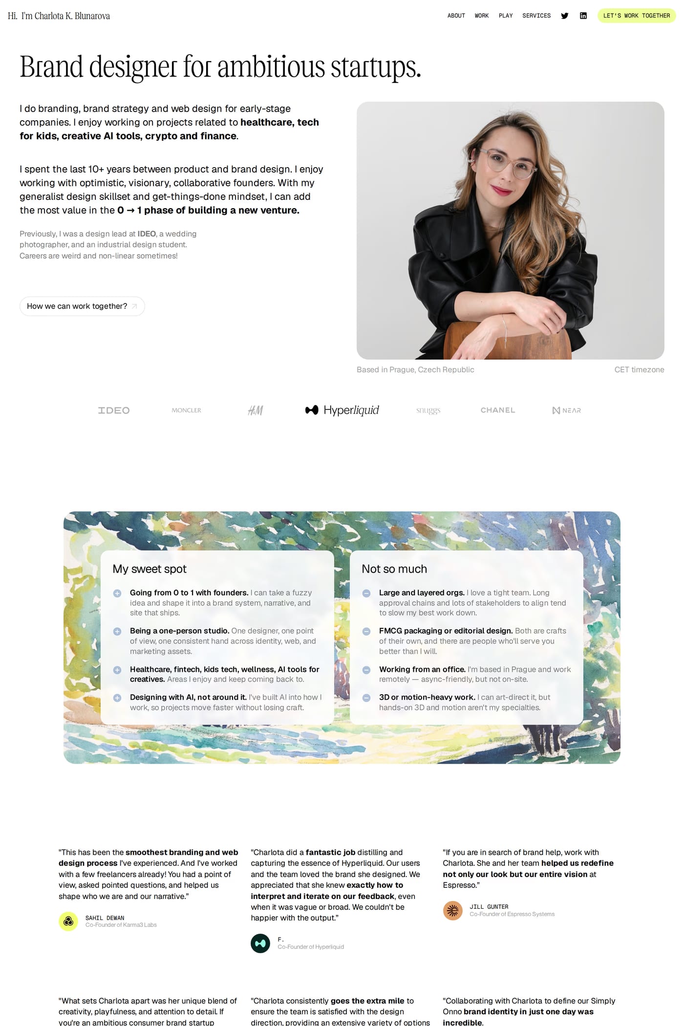 Blunarova — screenshot of the about page