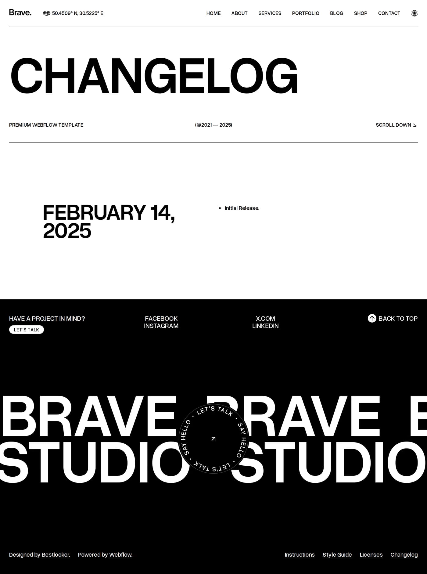 Brave Studio — screenshot of the changelog page