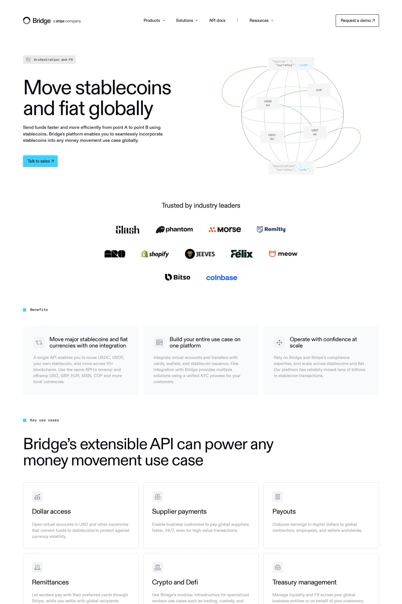 Bridge — screenshot of the features page
