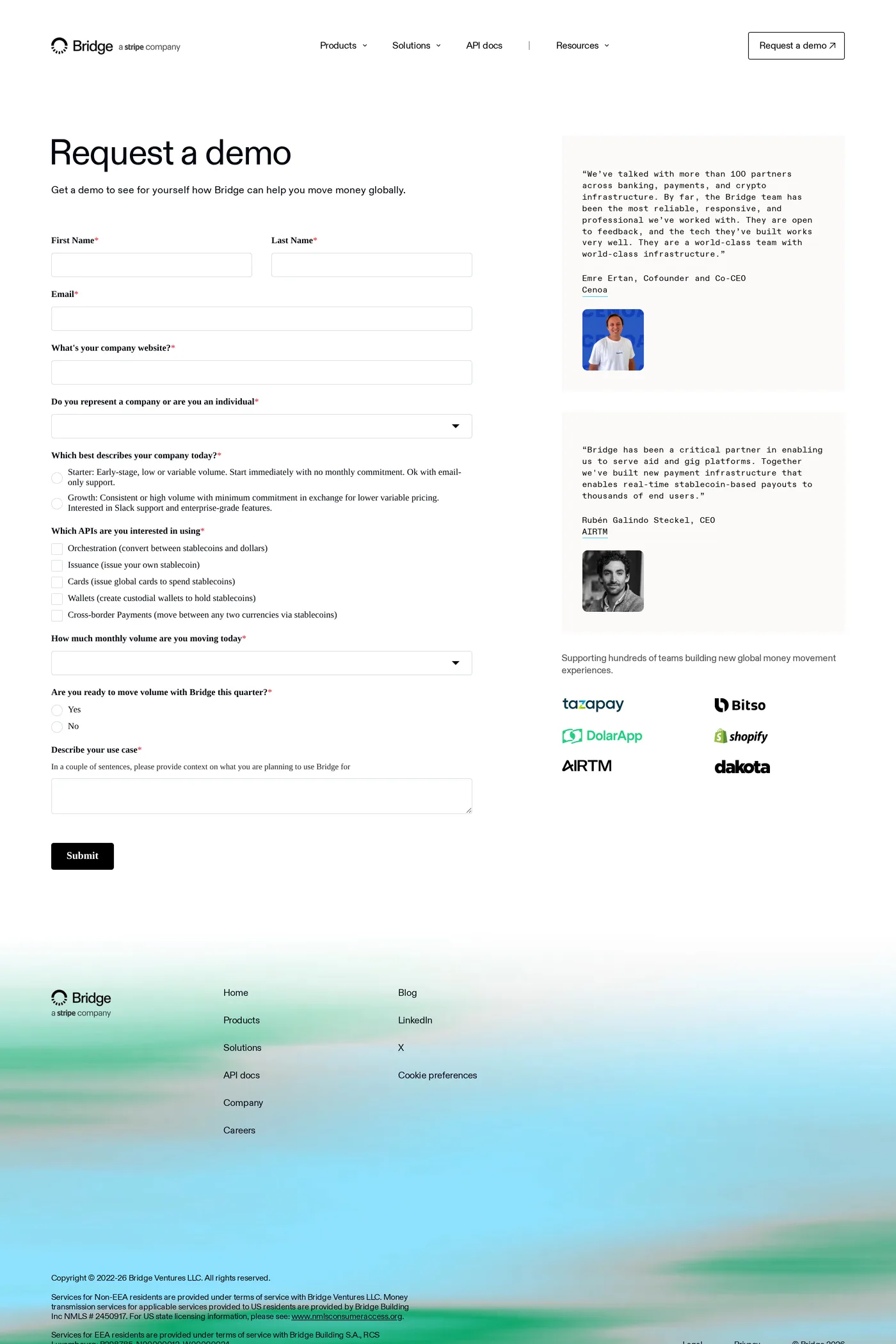 Bridge — screenshot of the contact page