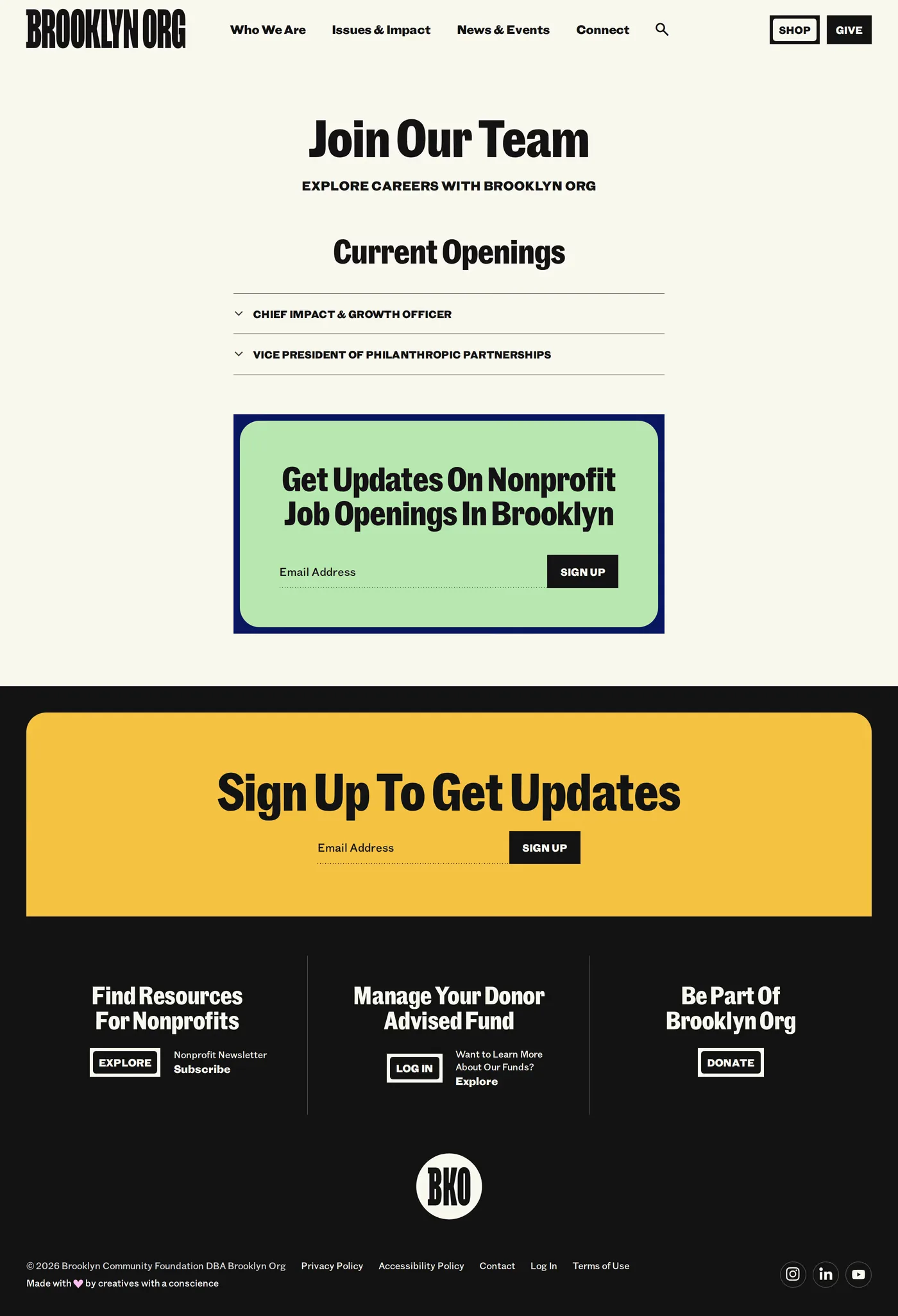 Brooklyn Org — screenshot of the careers page