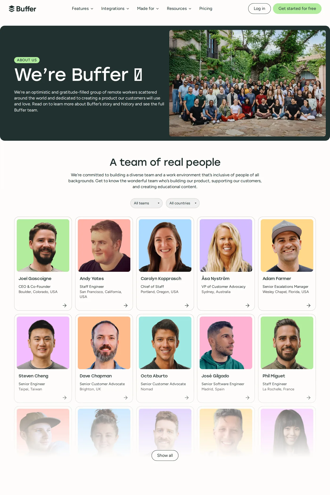 Buffer — screenshot of the about page