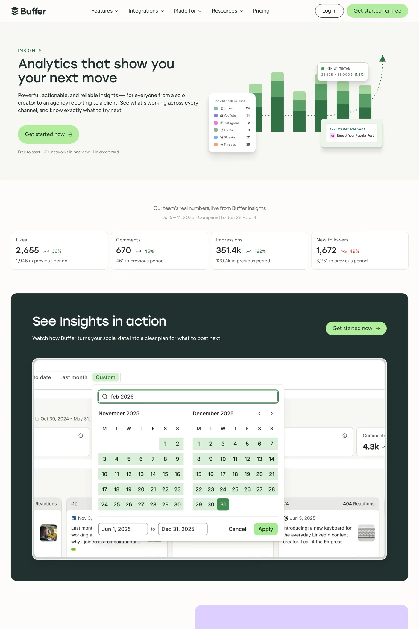 Buffer — screenshot of the features page