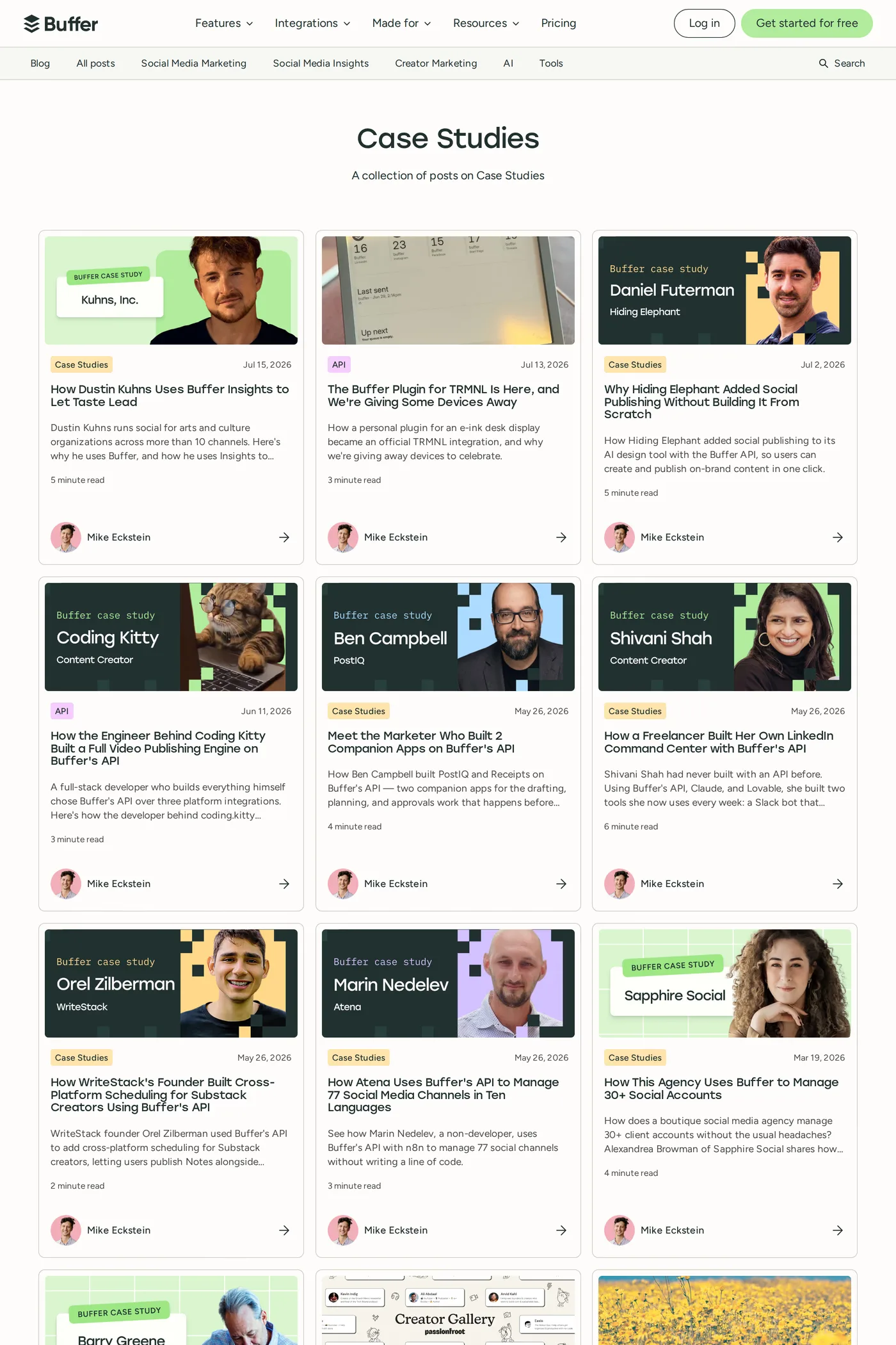 Buffer — screenshot of the case studies page