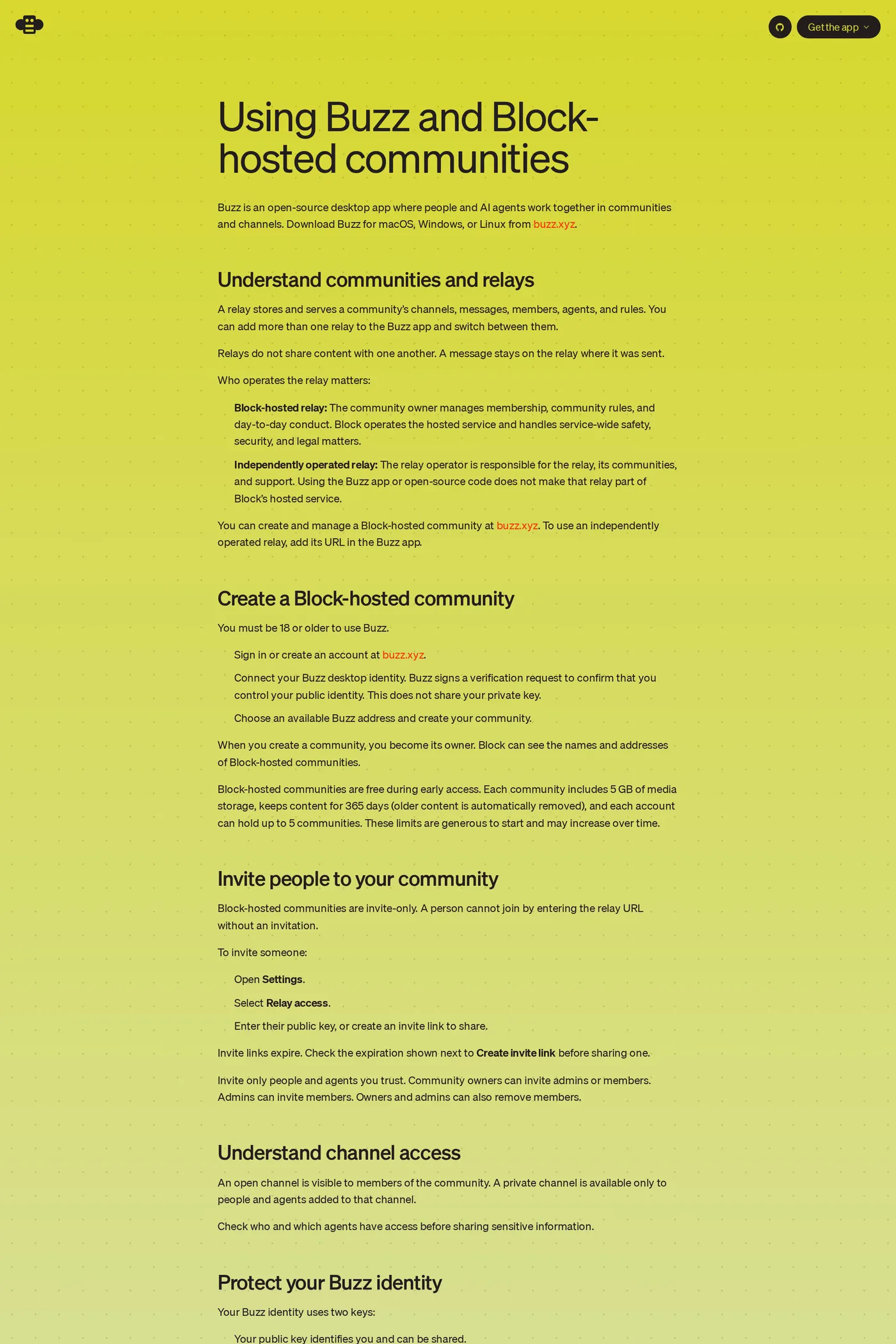 Buzz — screenshot of the docs page