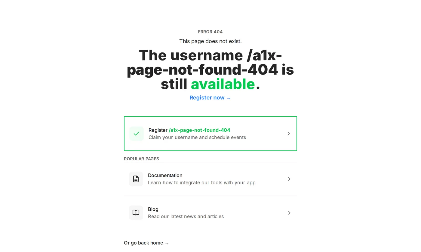 Cal.com — screenshot of the 404 page
