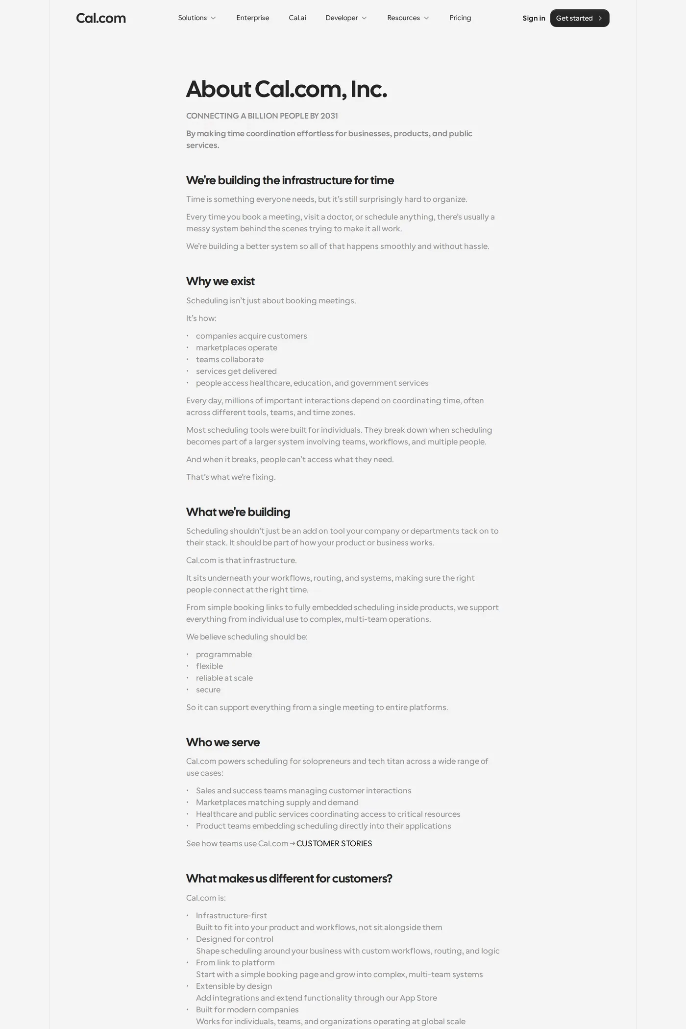 Cal.com — screenshot of the about page