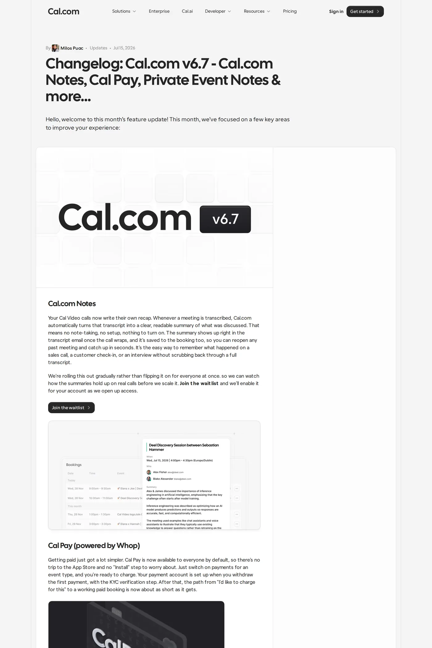 Cal.com — screenshot of the blog page