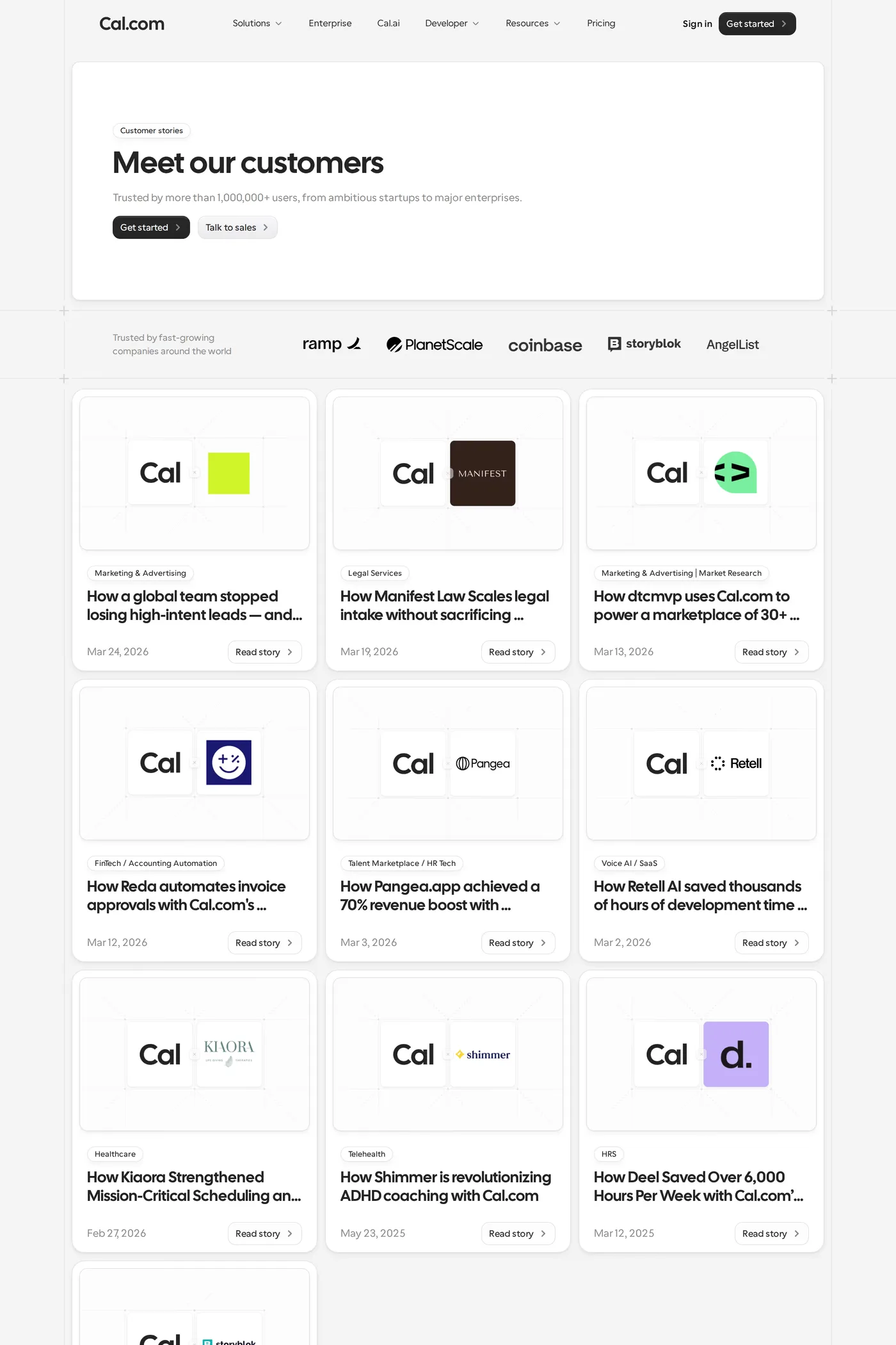 Cal.com — screenshot of the case studies page