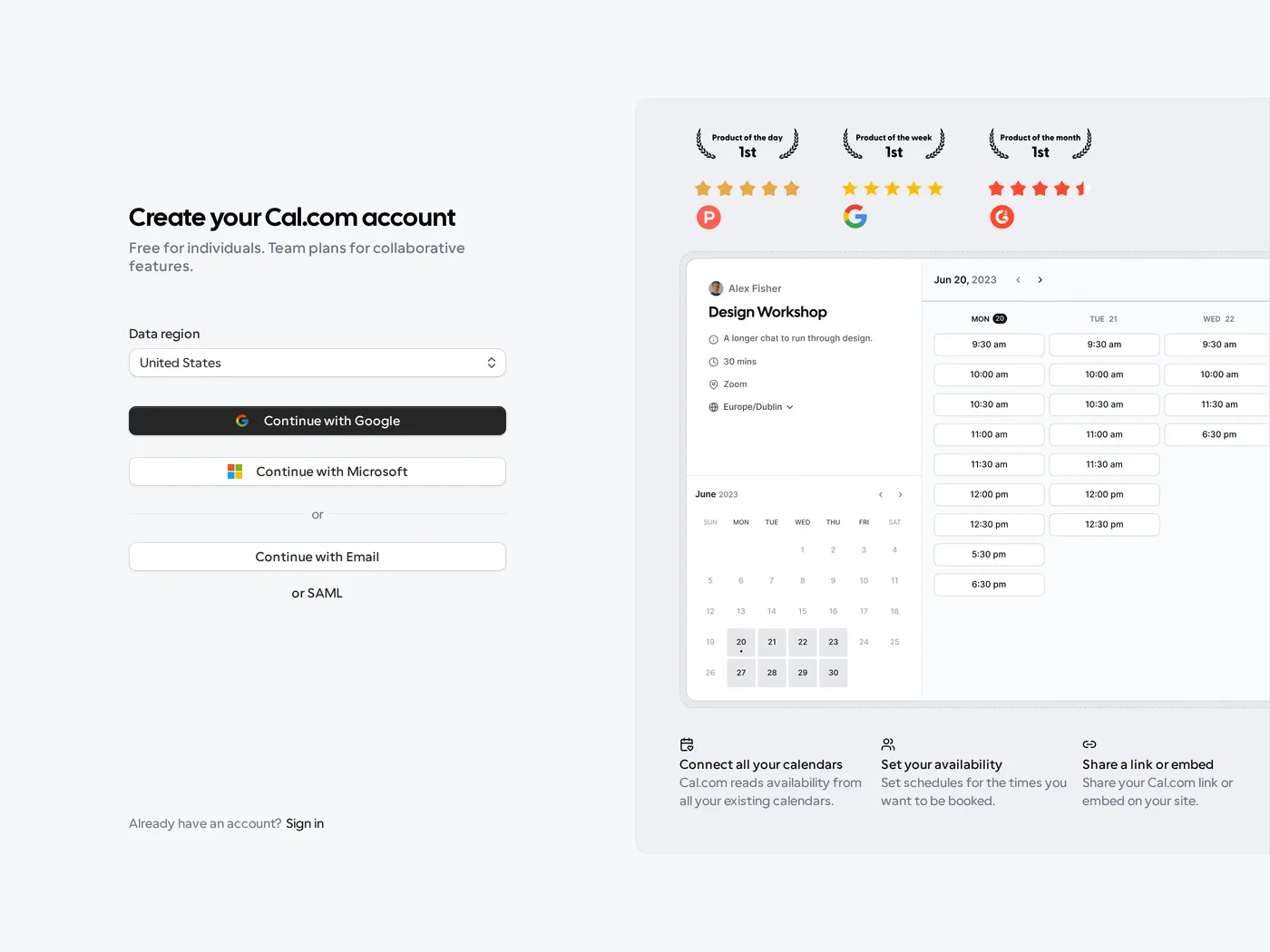 Cal.com — screenshot of the sign up page