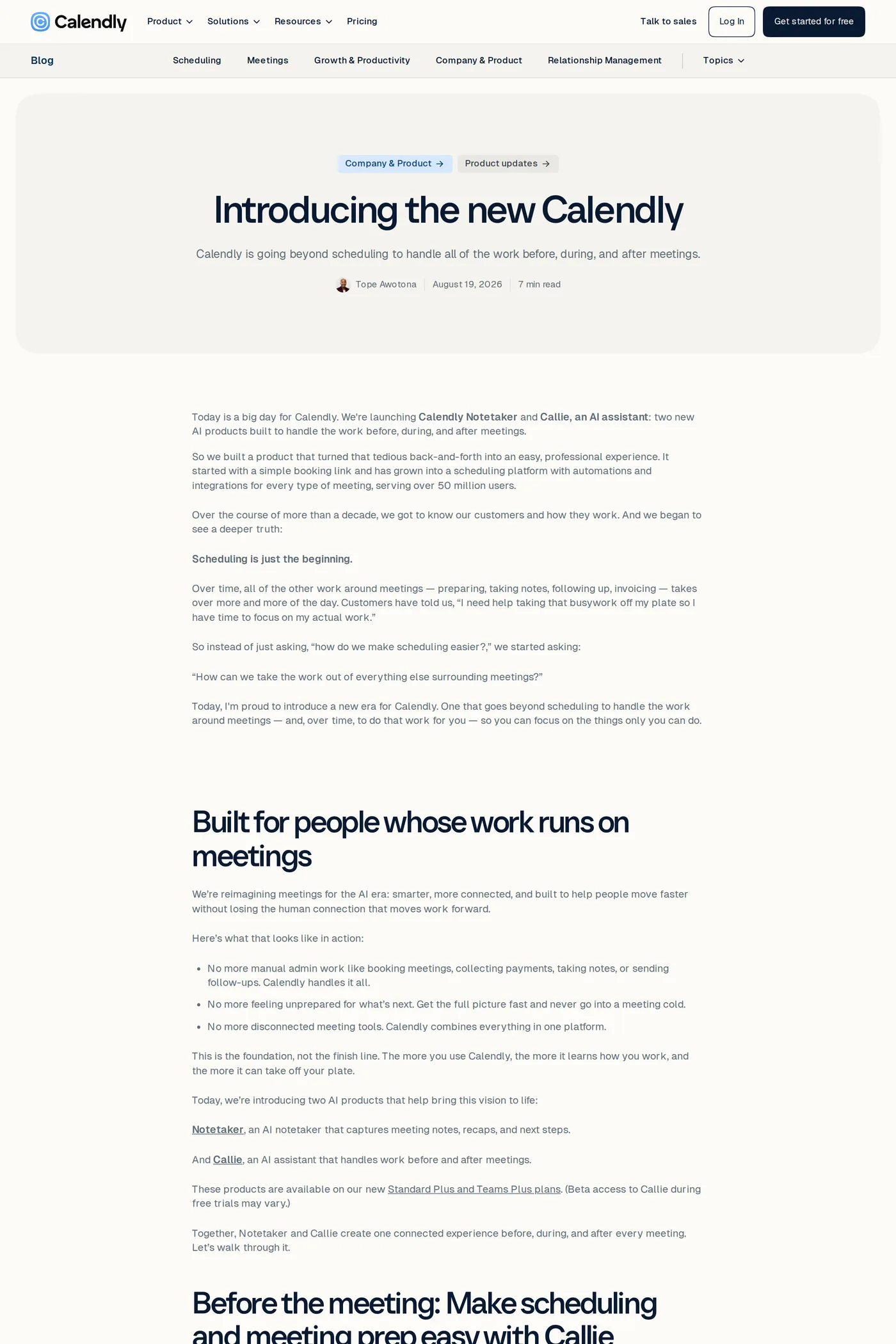 Calendly — screenshot of the blog page