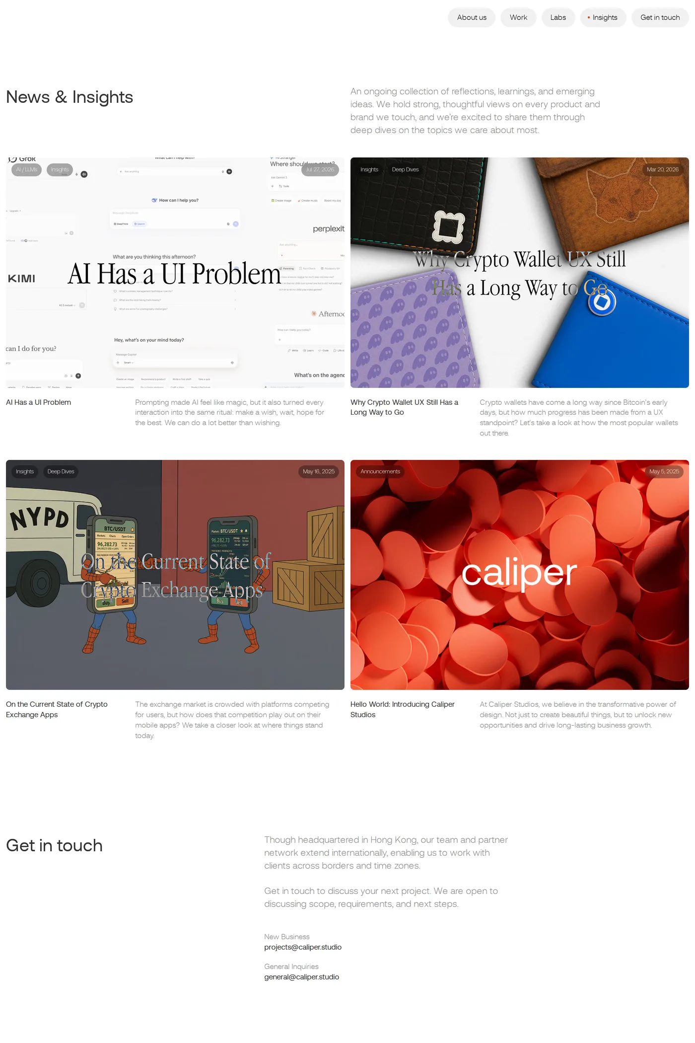 Caliper Studios — screenshot of the blog page