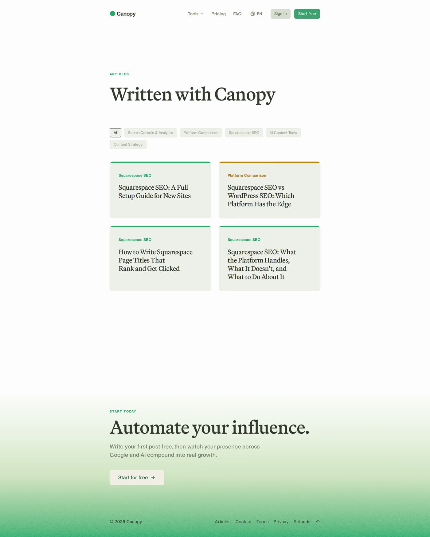 Canopy blog page