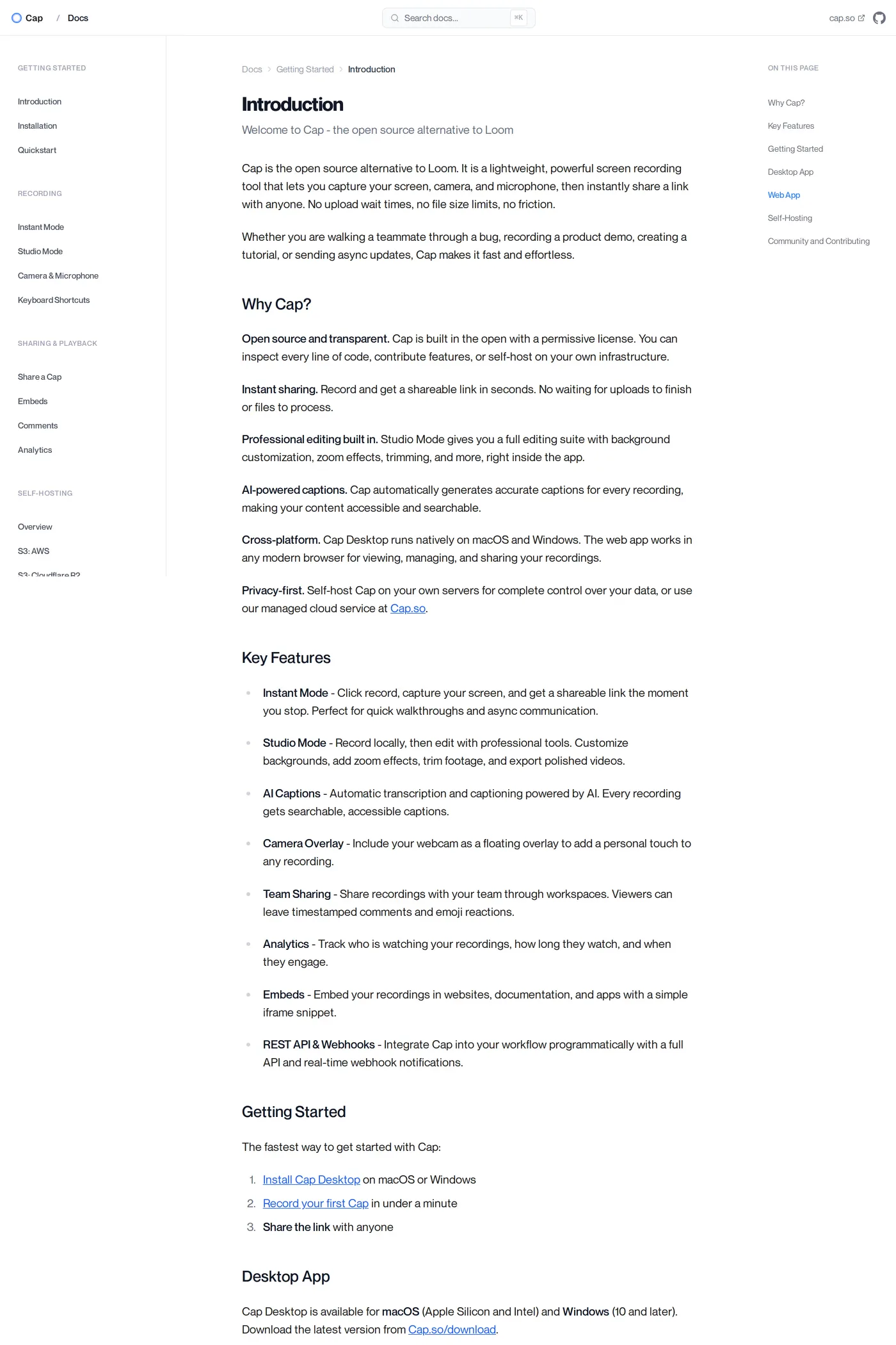 Cap — screenshot of the docs page
