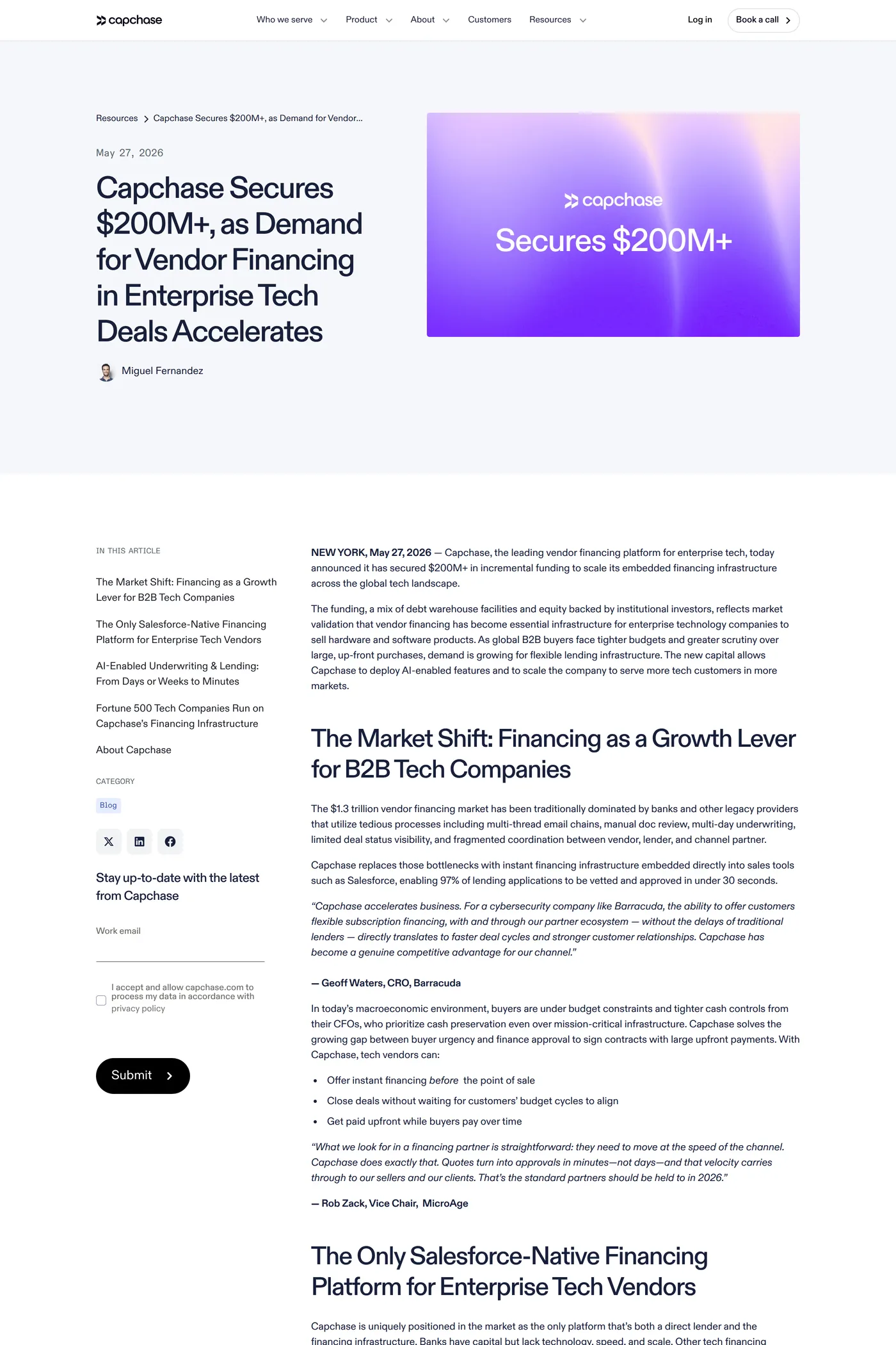 Capchase — screenshot of the blog page