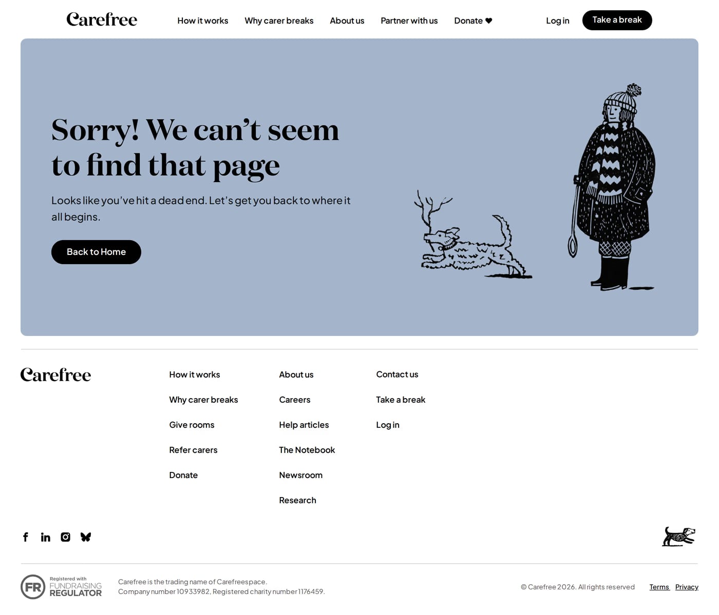 Carefree — screenshot of the 404 page