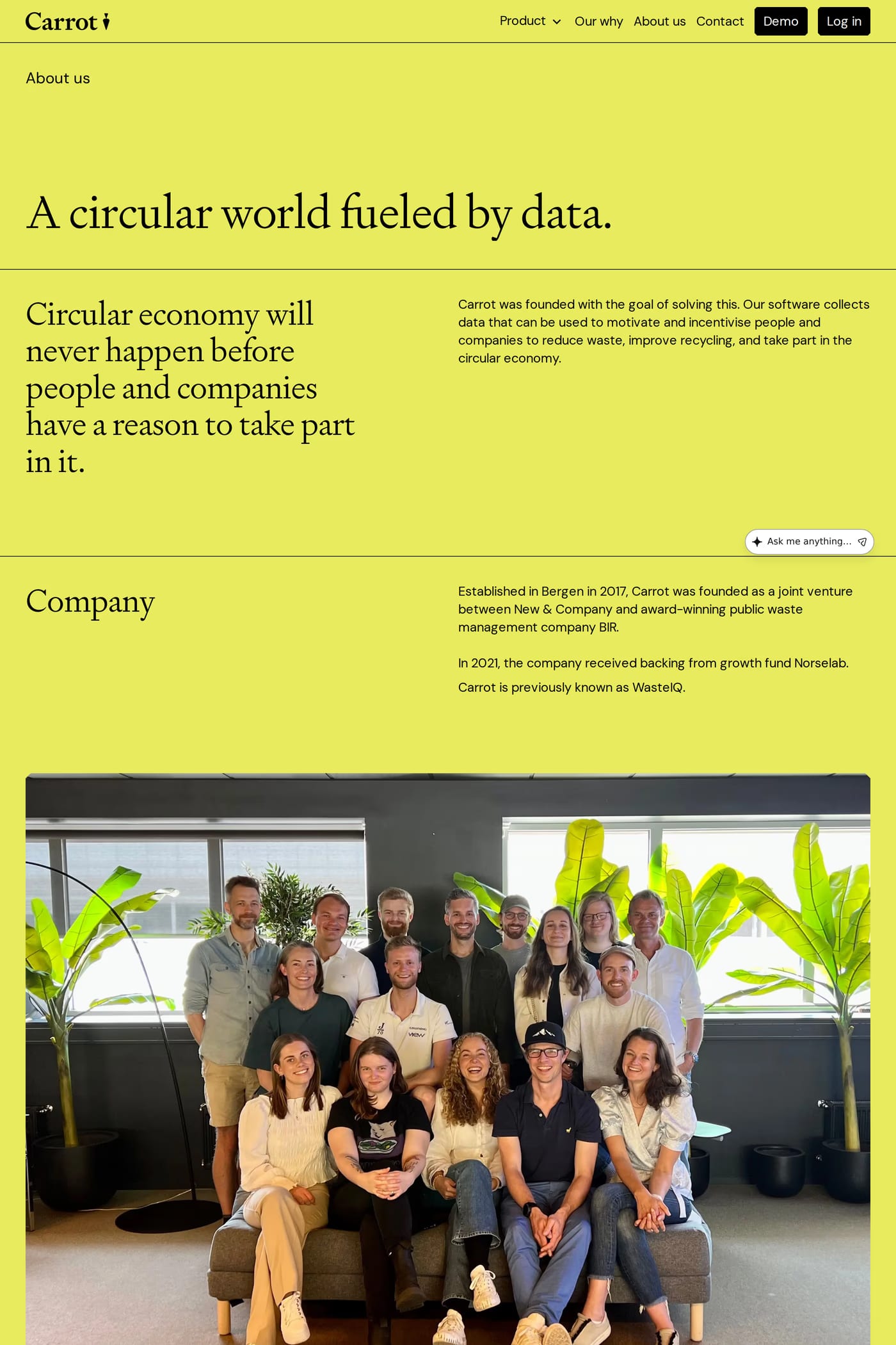 Carrot — screenshot of the about page