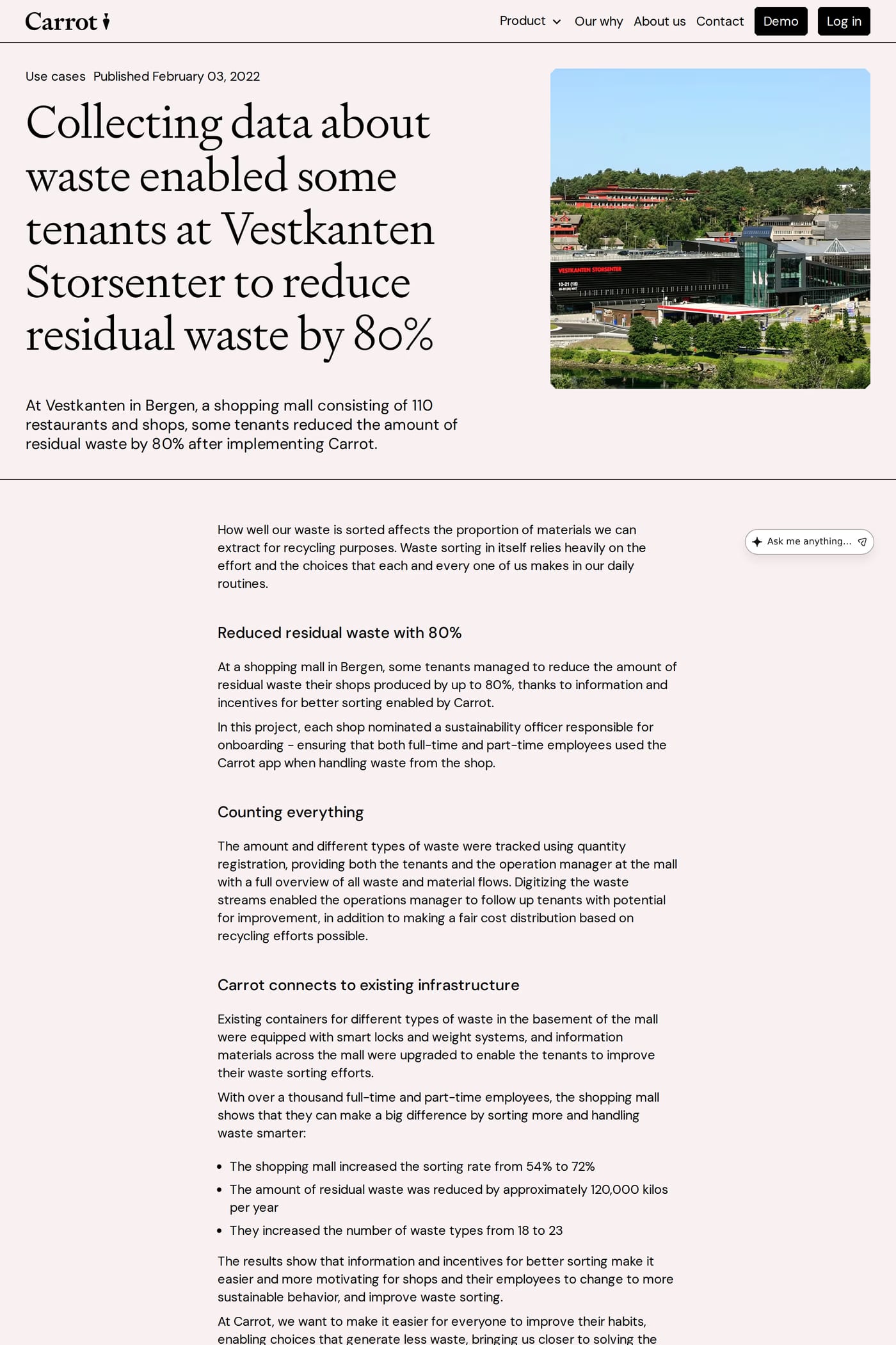 Carrot — screenshot of the blog page