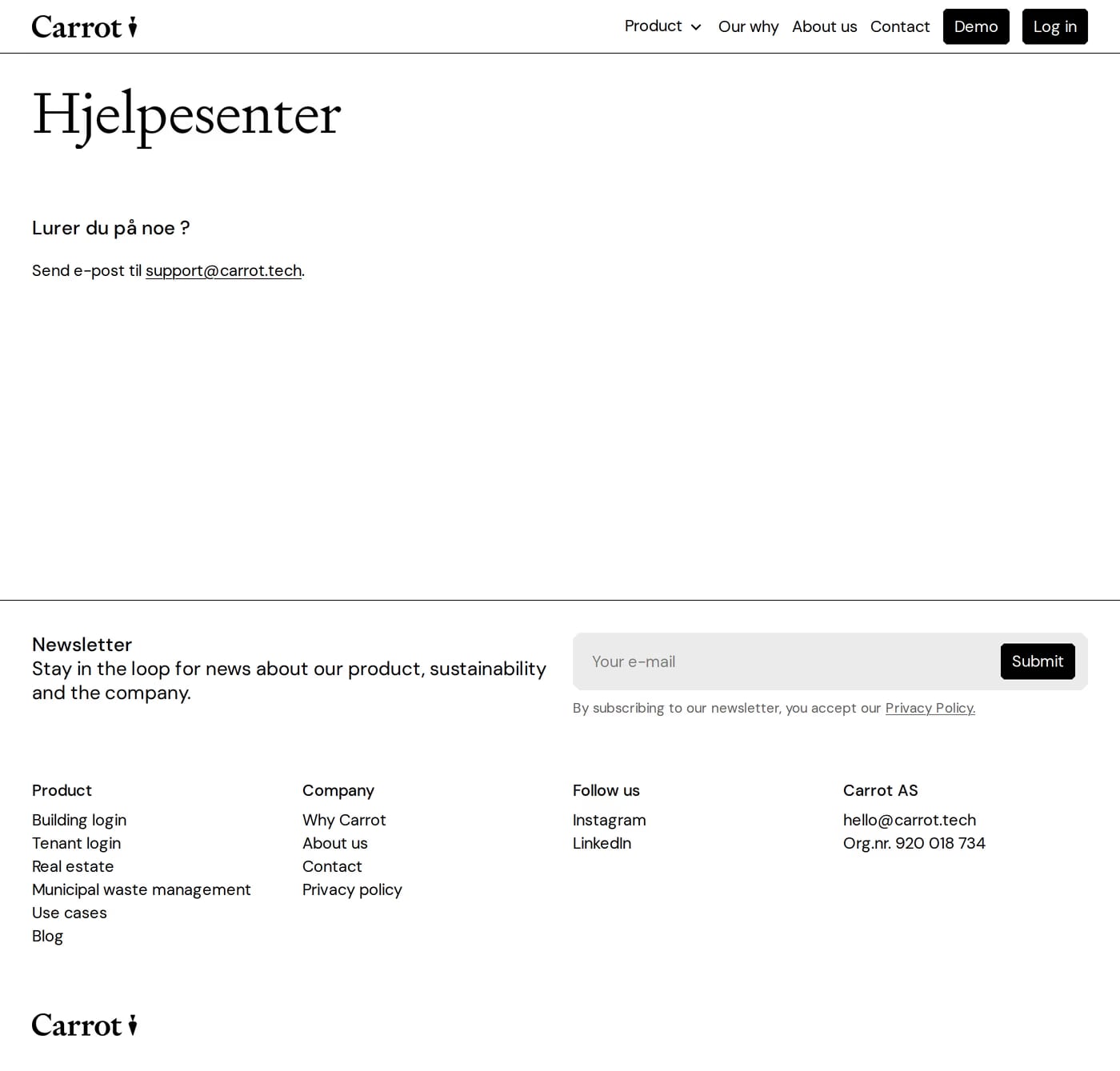 Carrot — screenshot of the contact page