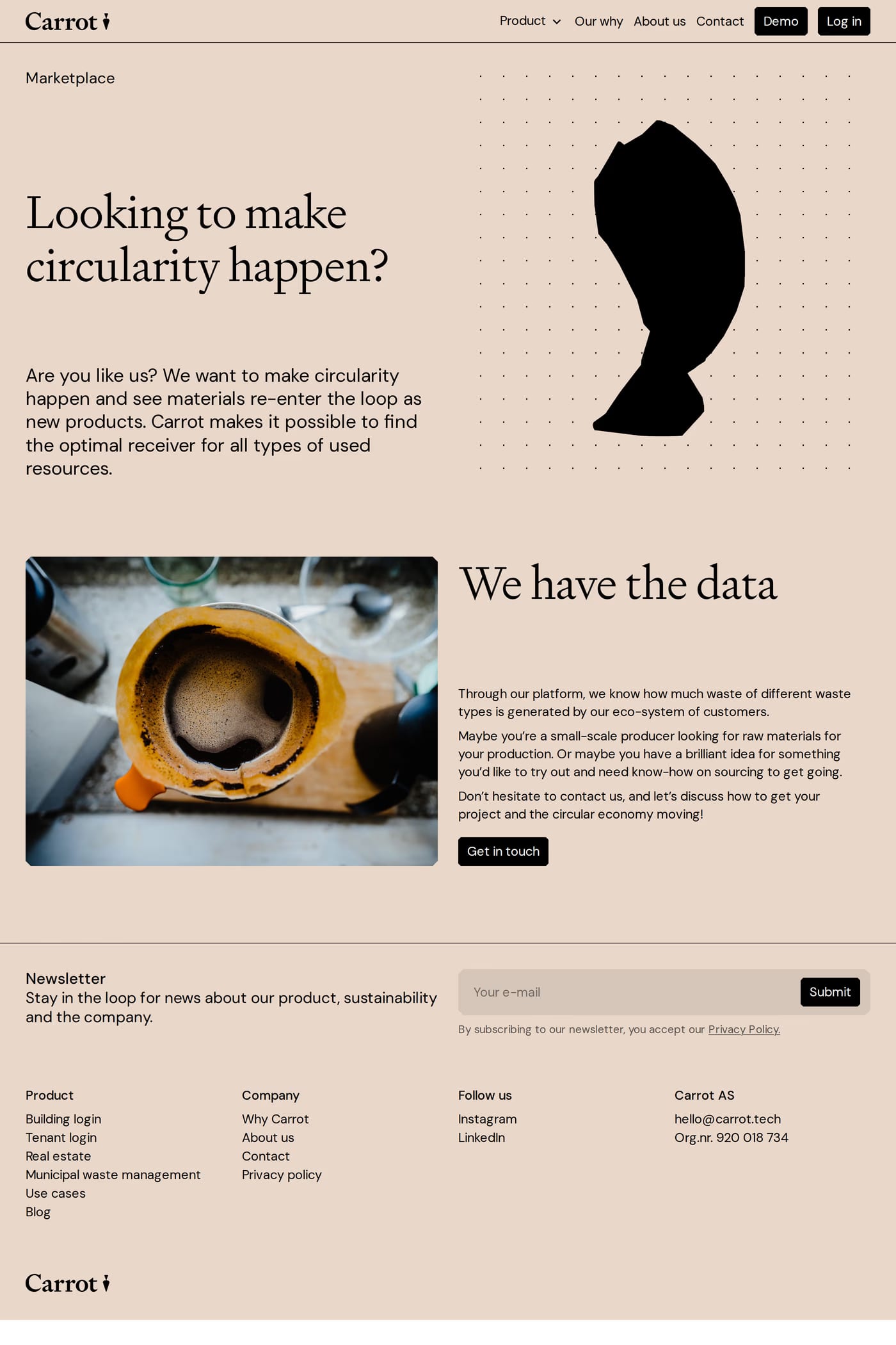 Carrot — screenshot of the features page