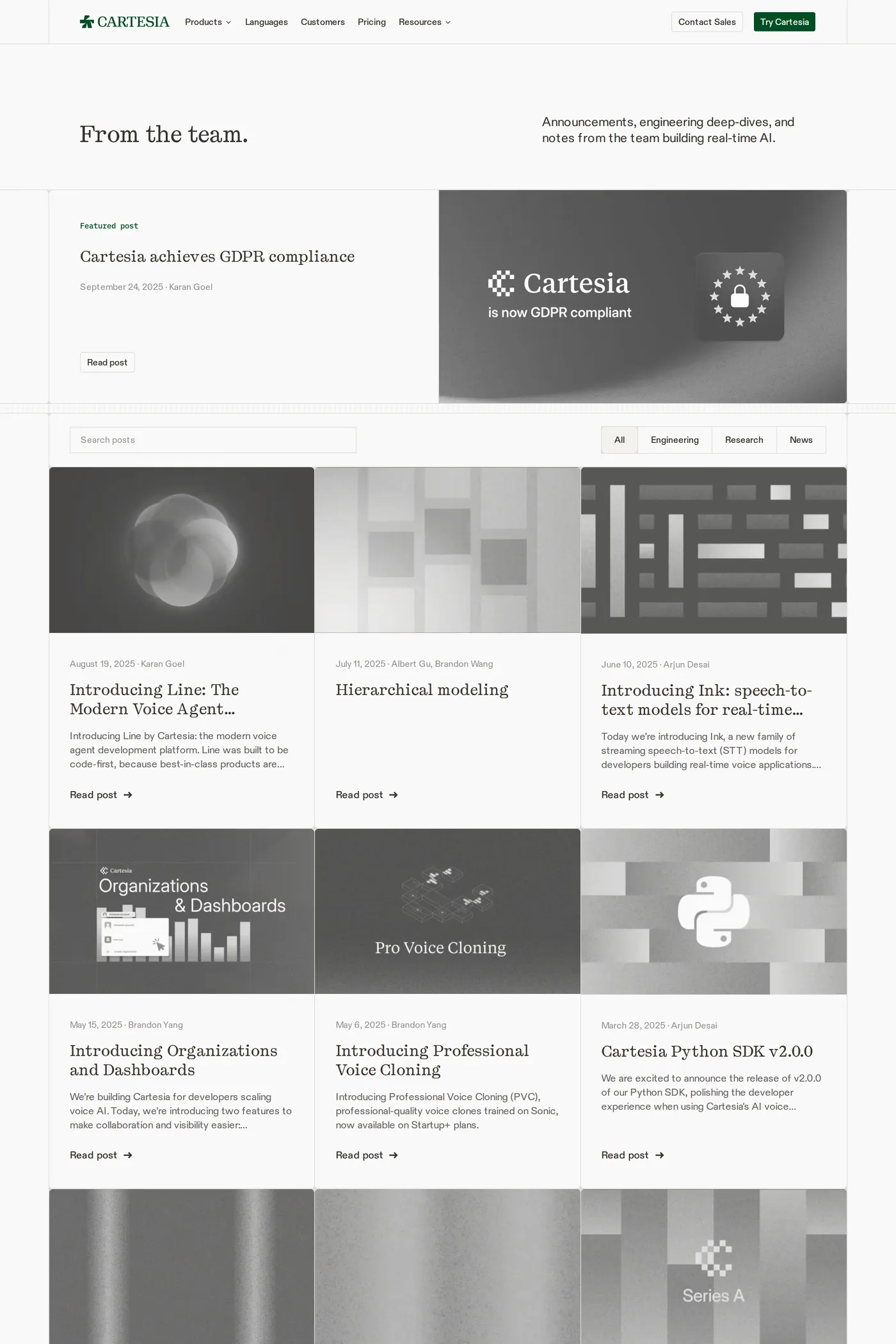 Cartesia Sonic-3 — screenshot of the blog page