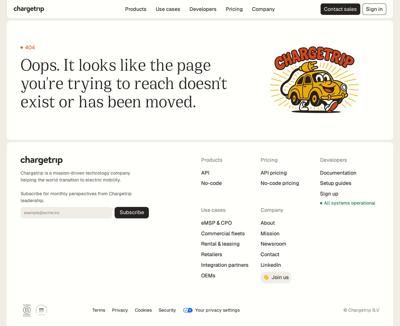 Chargetrip — screenshot of the 404 page