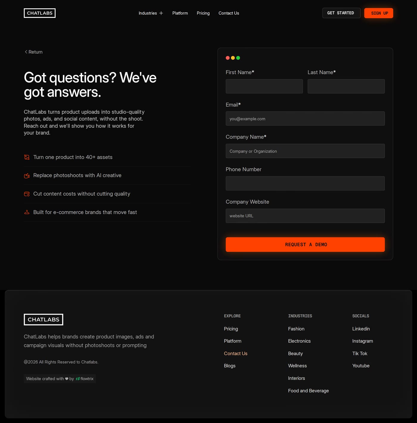 ChatLabs — screenshot of the contact page