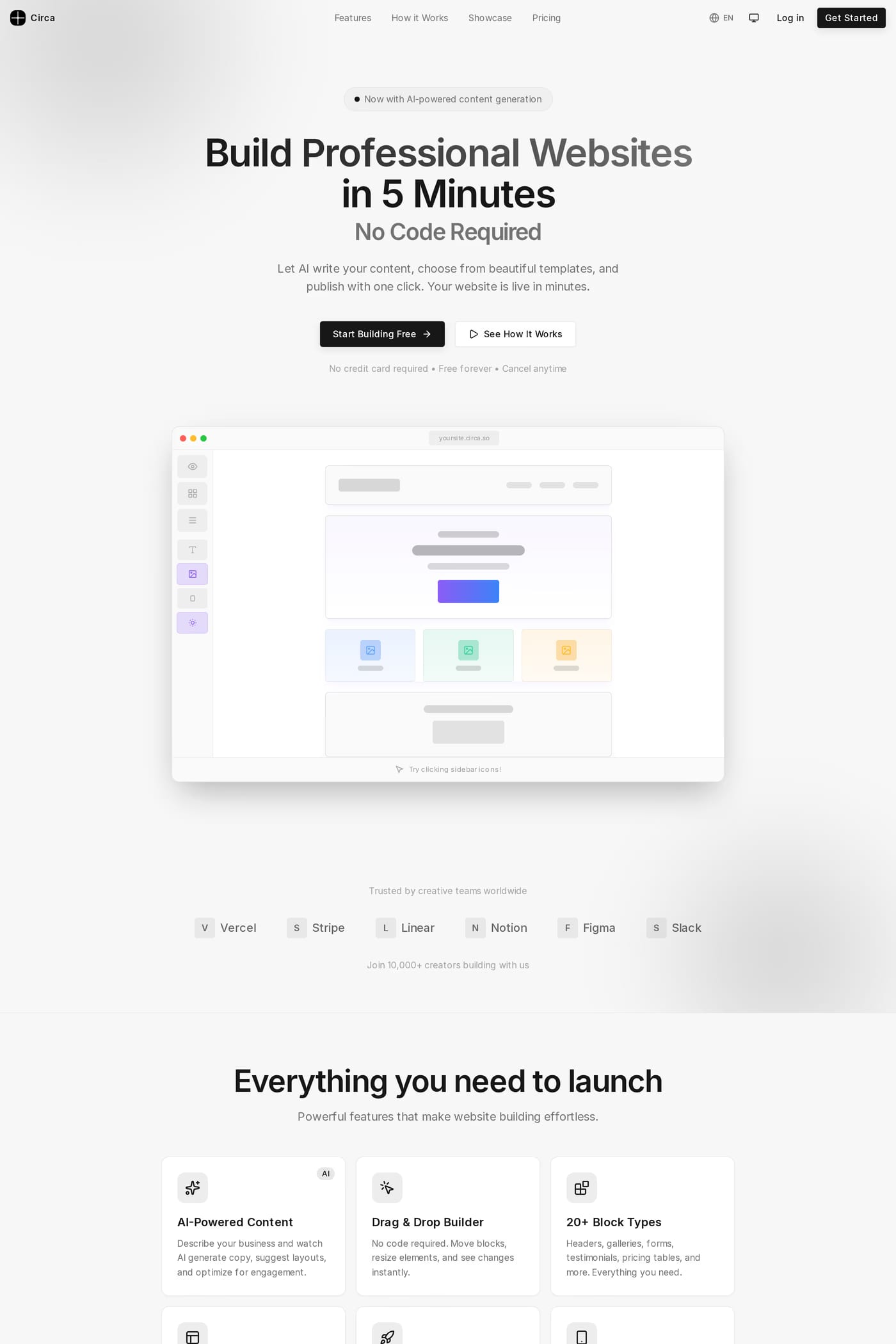 Circa features page
