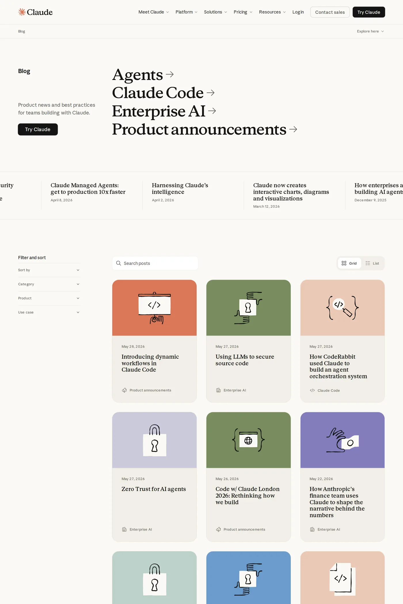 Claude — screenshot of the blog page