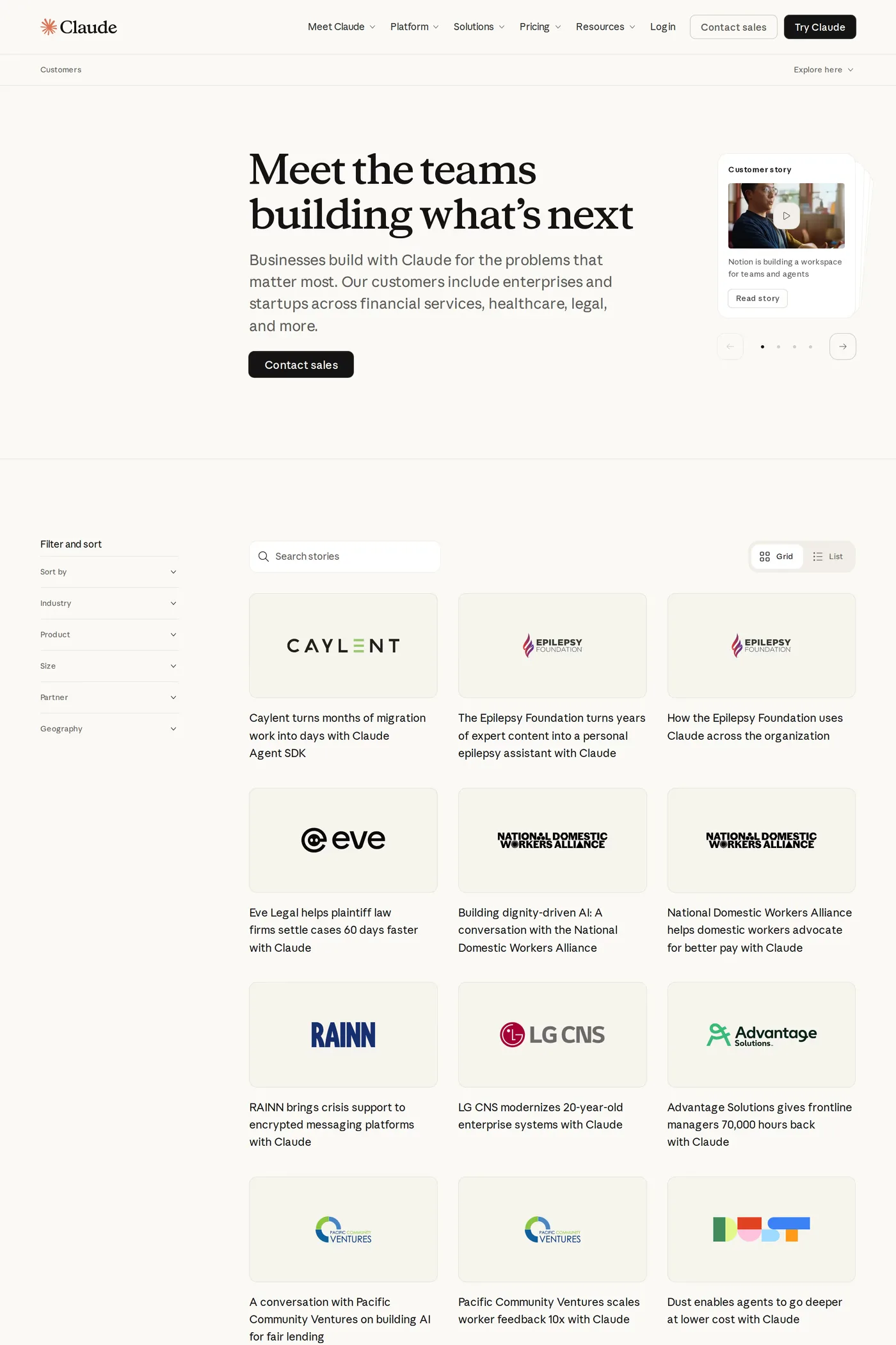 Claude — screenshot of the case studies page