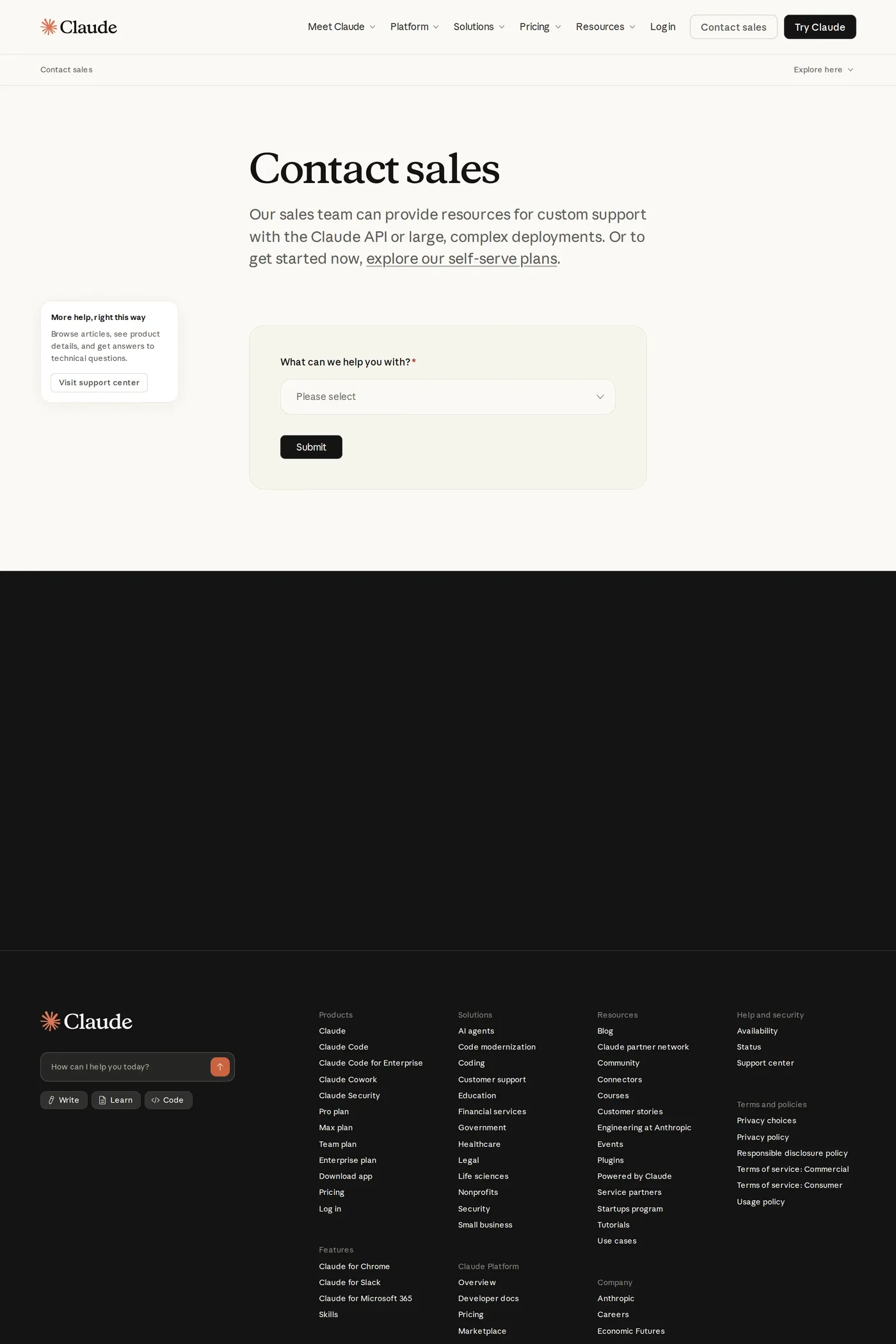 Claude — screenshot of the contact page