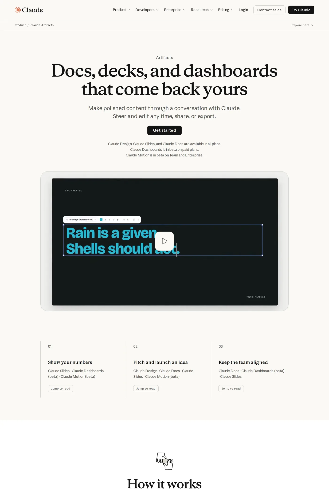 Claude — screenshot of the features page